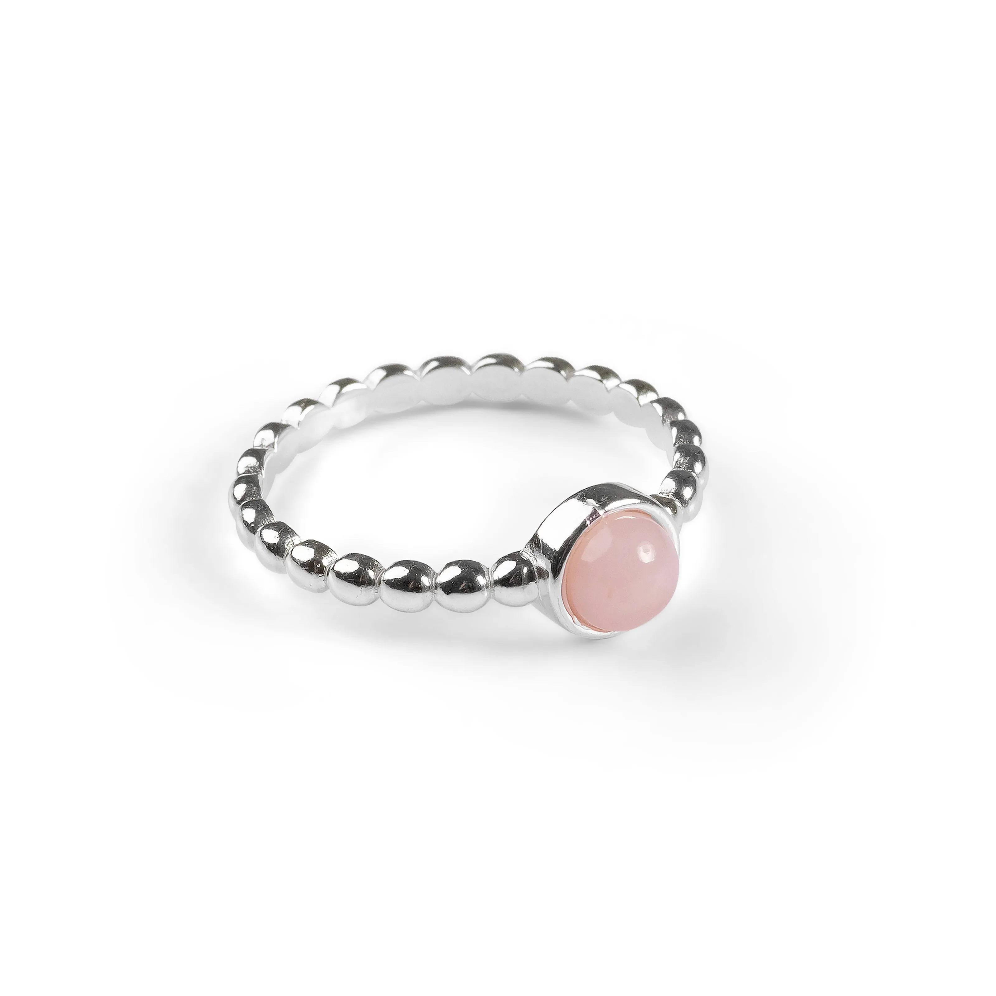 Round Charm Bead Ring in Silver and Pink Opal sold by Henryka