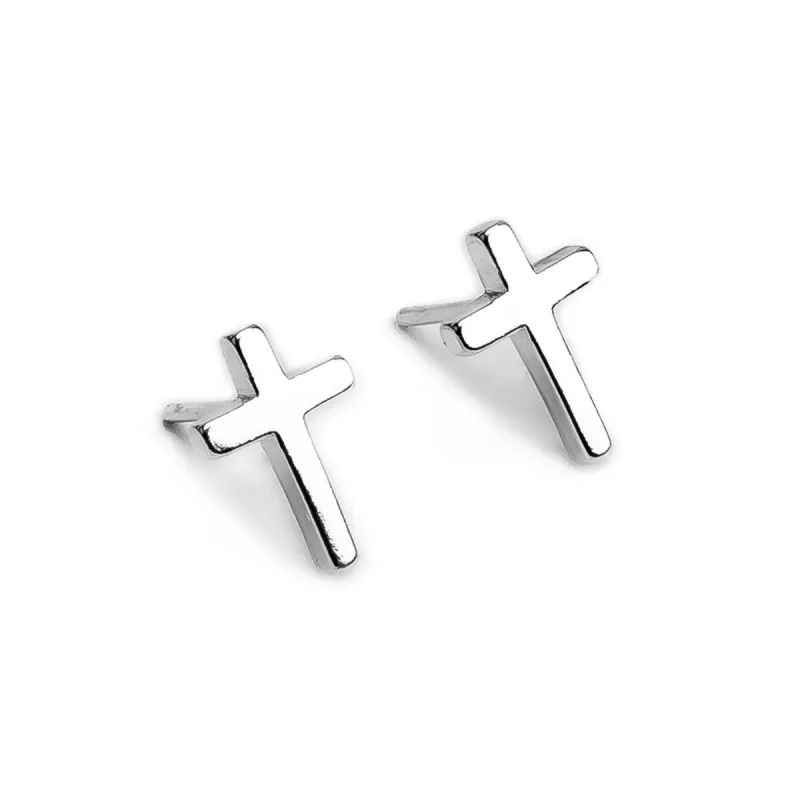 Simple Cross Stud Earrings in Silver sold by Henryka