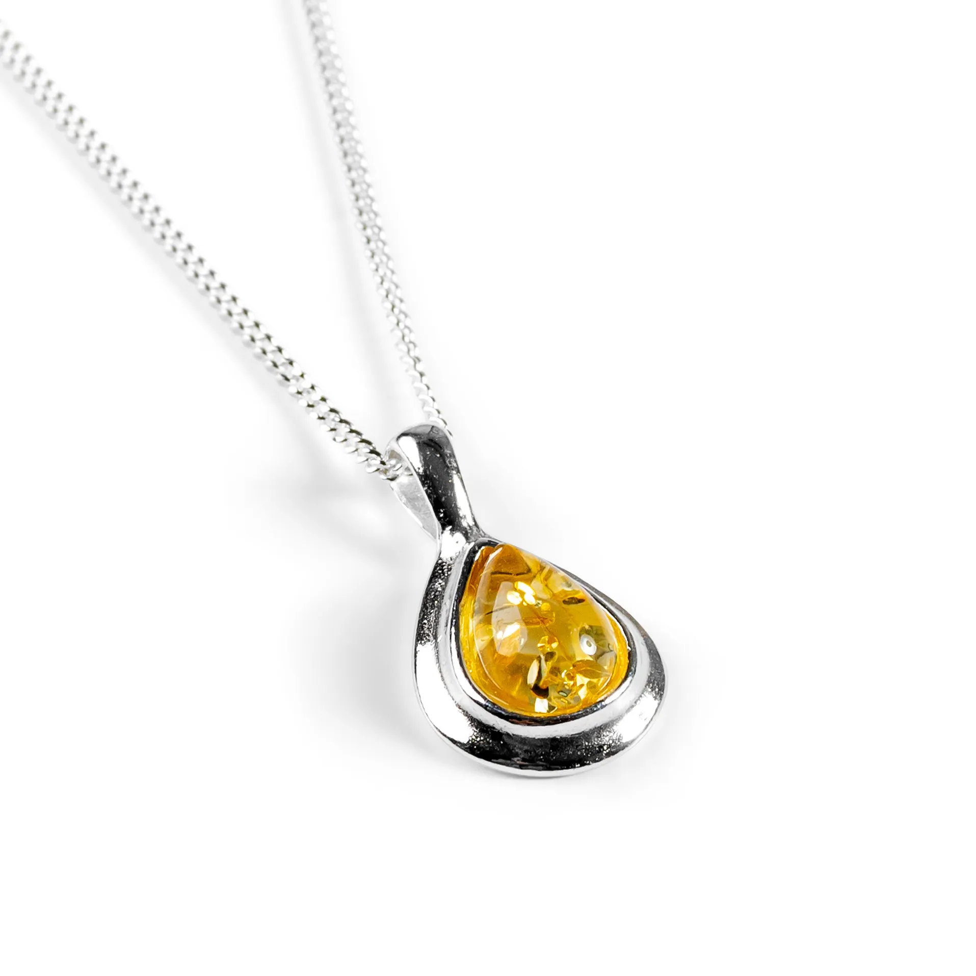 Classic Teardrop Necklace in Silver and Yellow Amber sold by Henryka