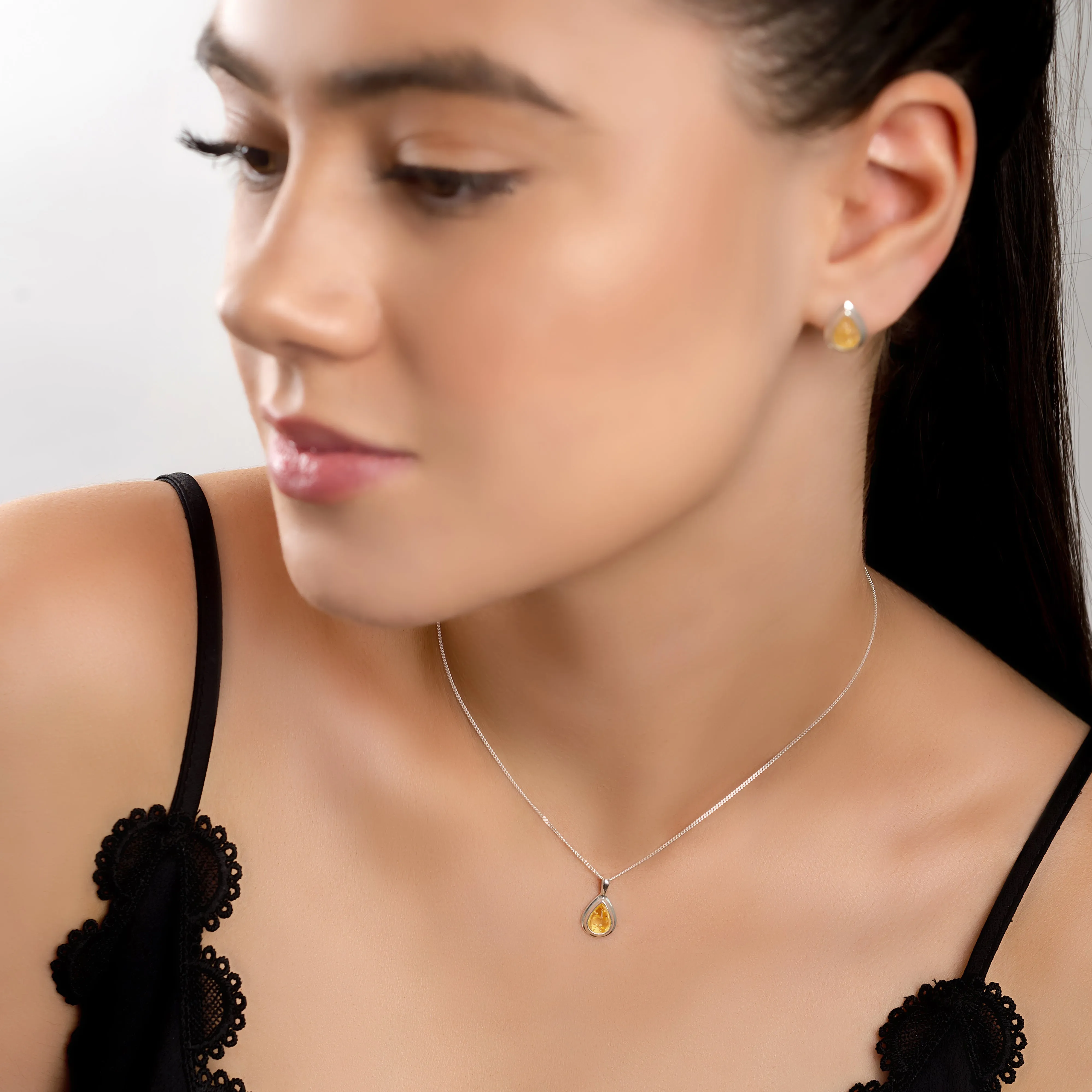 Classic Teardrop Necklace in Silver and Yellow Amber sold by Henryka product image thumbnail 3