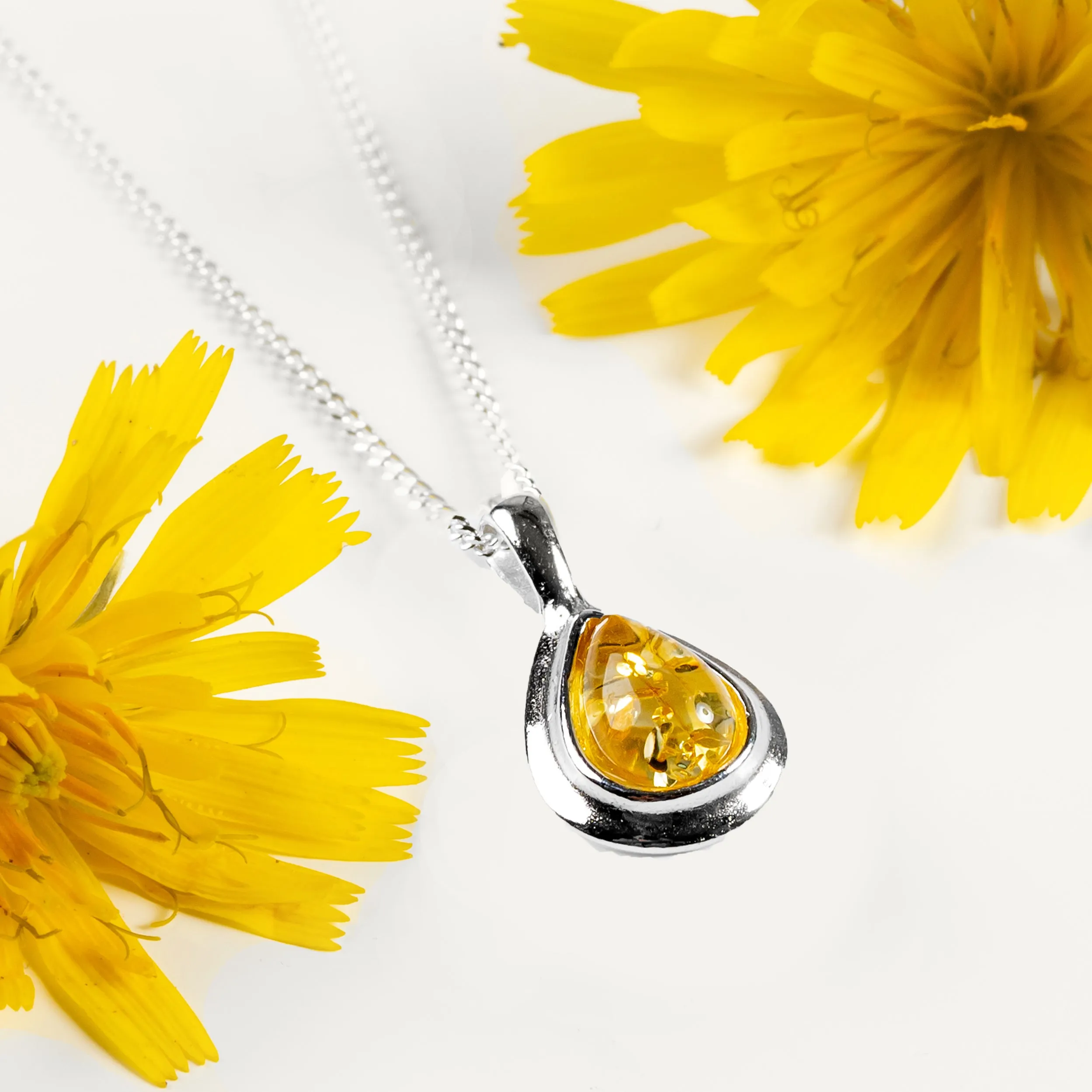 Classic Teardrop Necklace in Silver and Yellow Amber sold by Henryka product image thumbnail 5