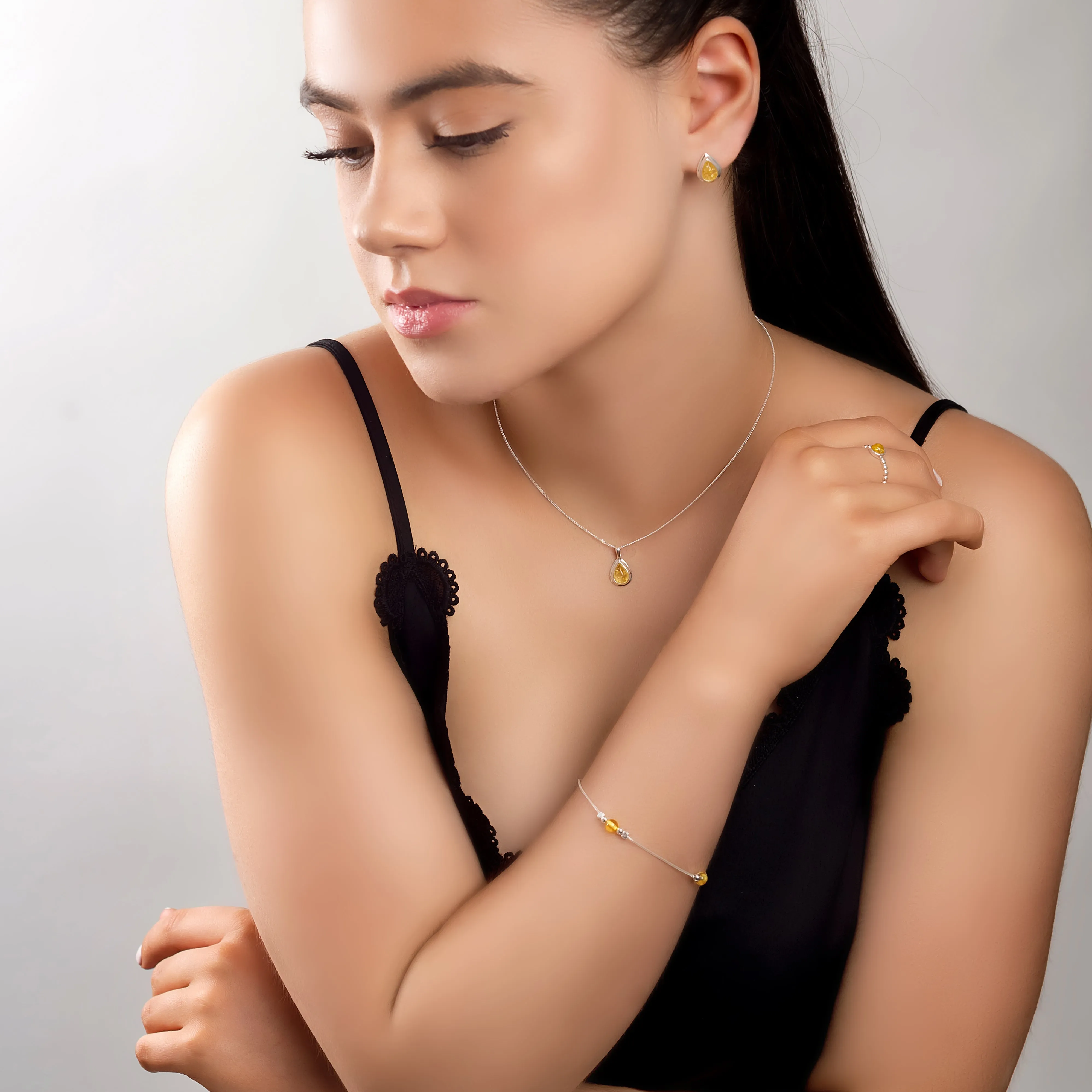 Classic Teardrop Necklace in Silver and Yellow Amber sold by Henryka product image thumbnail 4