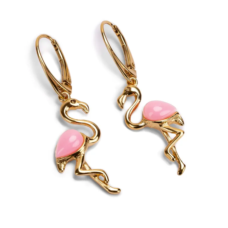 Flamingo Drop Earrings in Silver with 24ct Gold and Pink Agate sold by Henryka