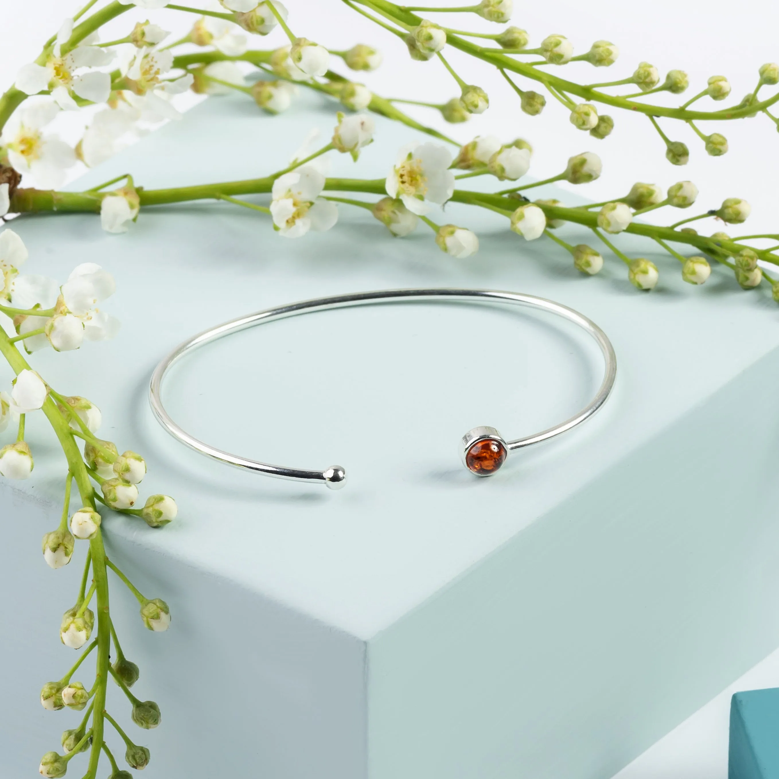 Simple Solo Cuff Bangle in Silver and Amber sold by Henryka product image thumbnail 3