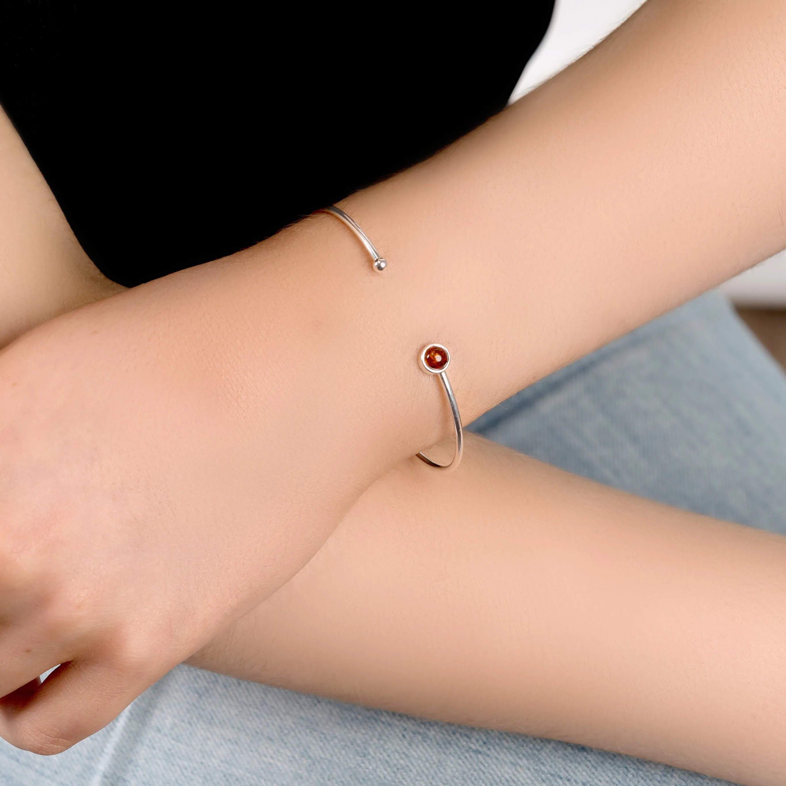 Simple Solo Cuff Bangle in Silver and Amber sold by Henryka product image thumbnail 2