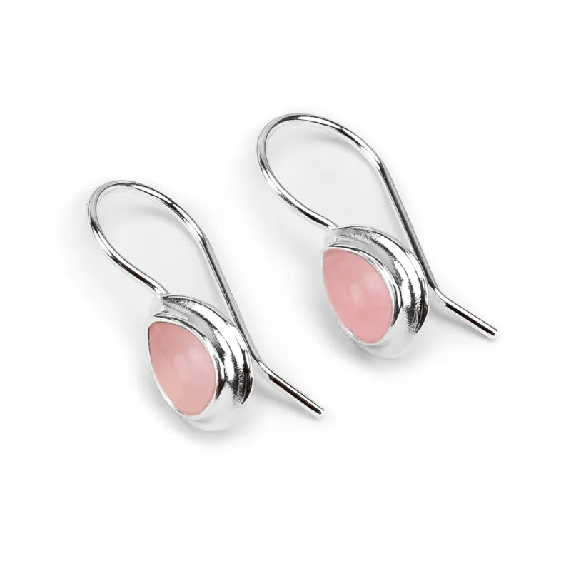 Classic Teardrop Hook Earrings in Silver and Rose Quartz sold by Henryka