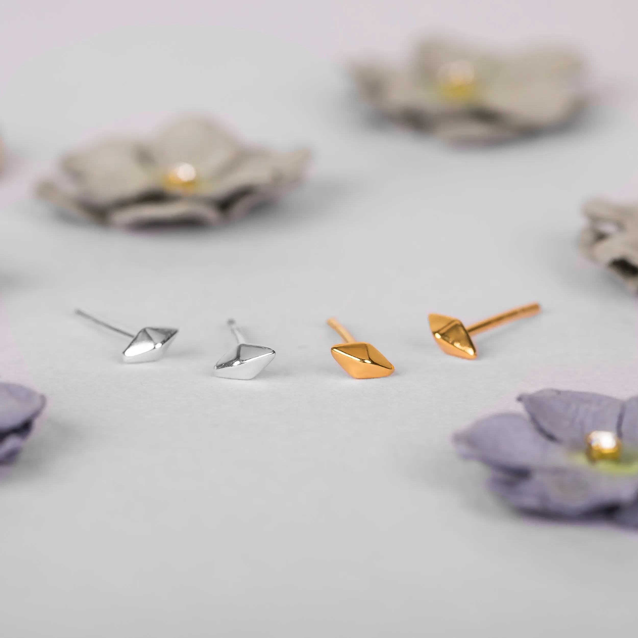 Tiny Rhombus Stud Earrings in Silver with 24ct Gold sold by Henryka product image thumbnail 5