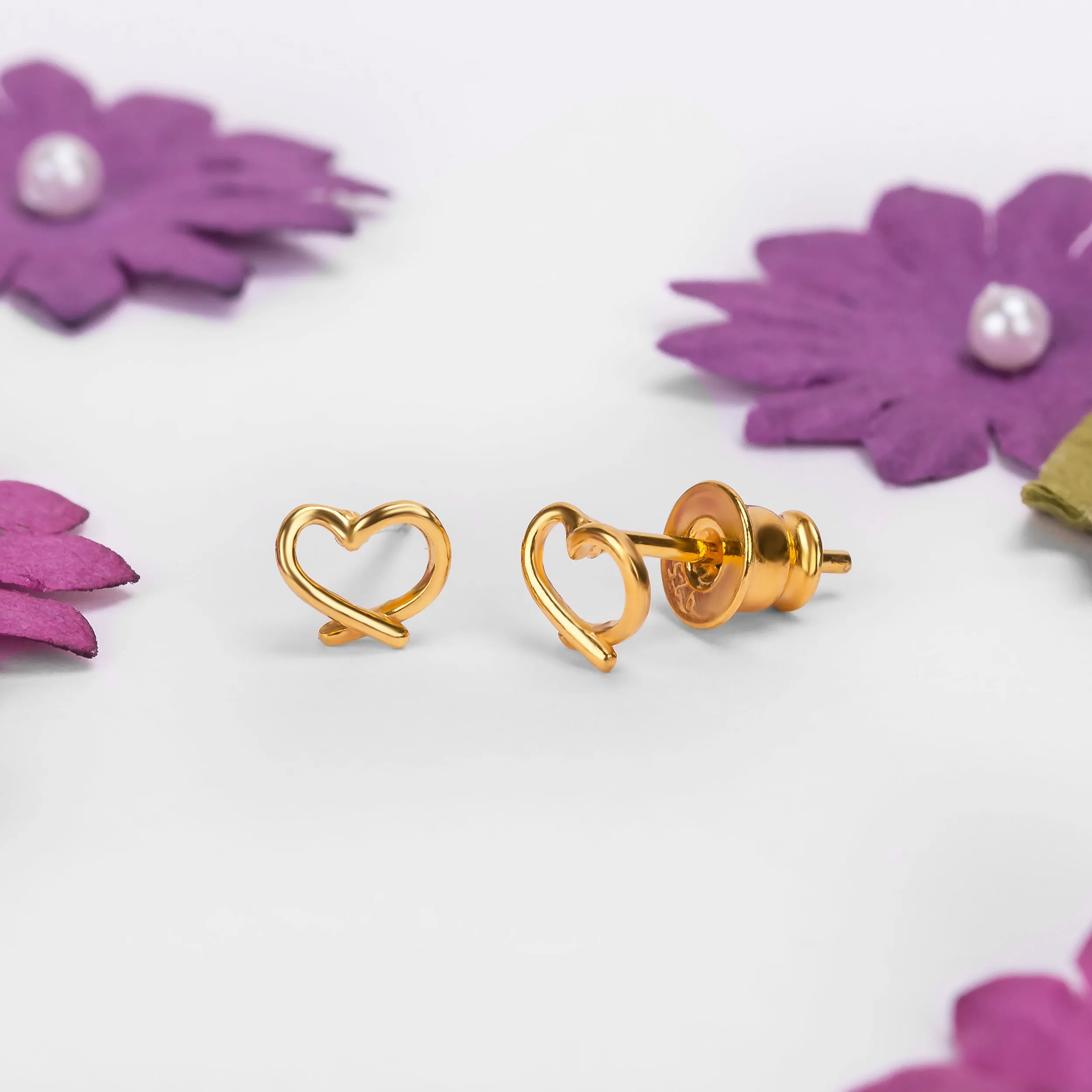 Miniature Open Heart Stud Earrings in Silver with 24ct Gold sold by Henryka product image thumbnail 2
