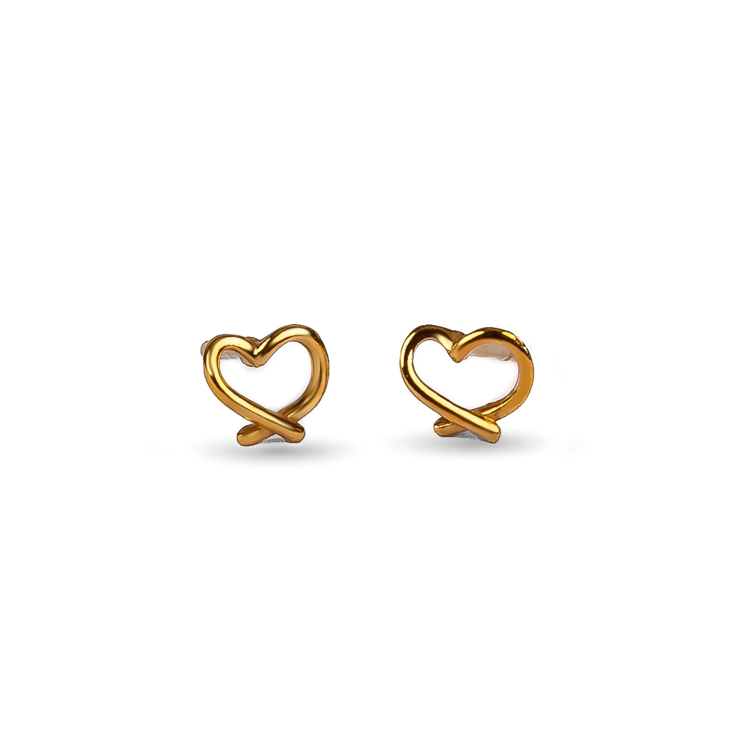 Miniature Open Heart Stud Earrings in Silver with 24ct Gold sold by Henryka