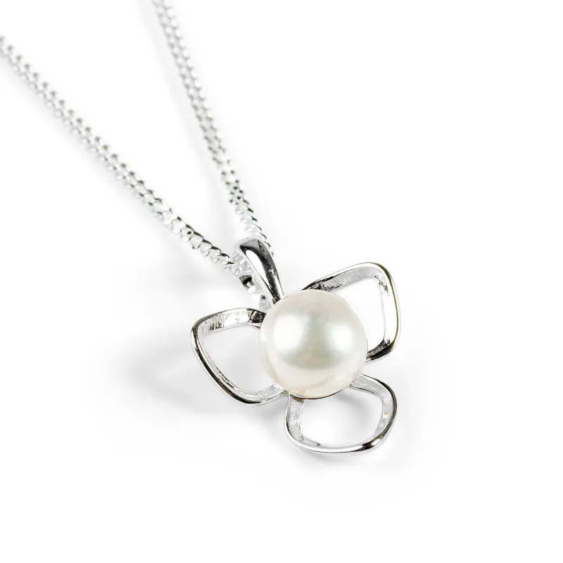 Flower Petal Necklace in Silver and Pearl sold by Henryka