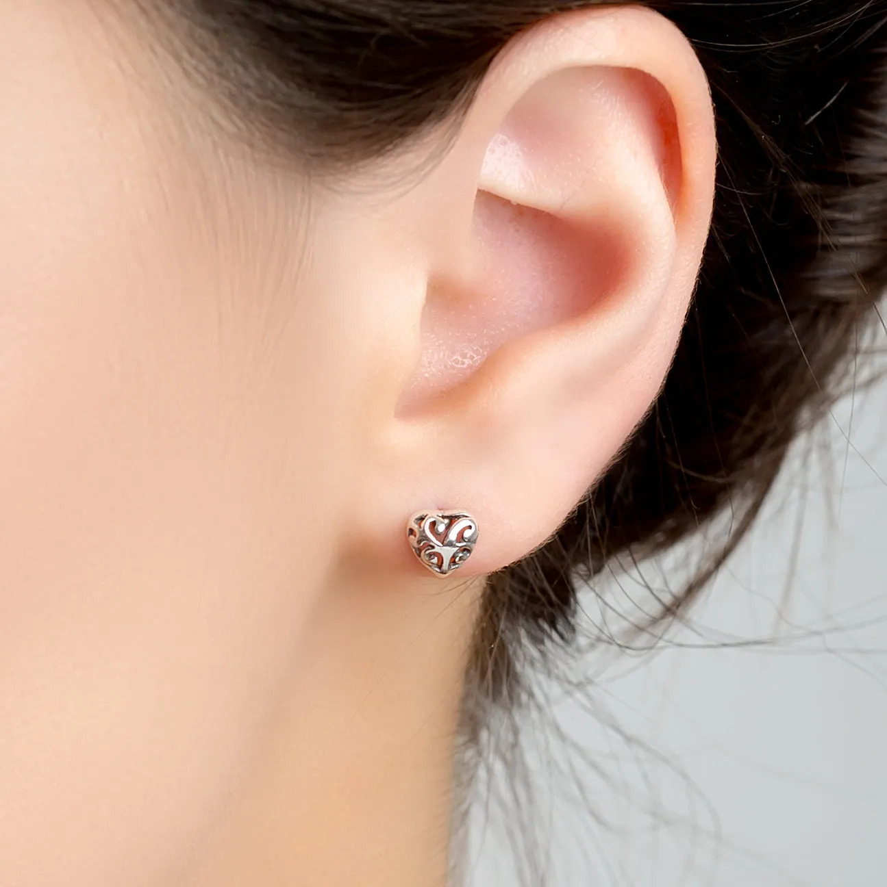 Decorative Heart Stud Earrings in Silver sold by Henryka product image thumbnail 2