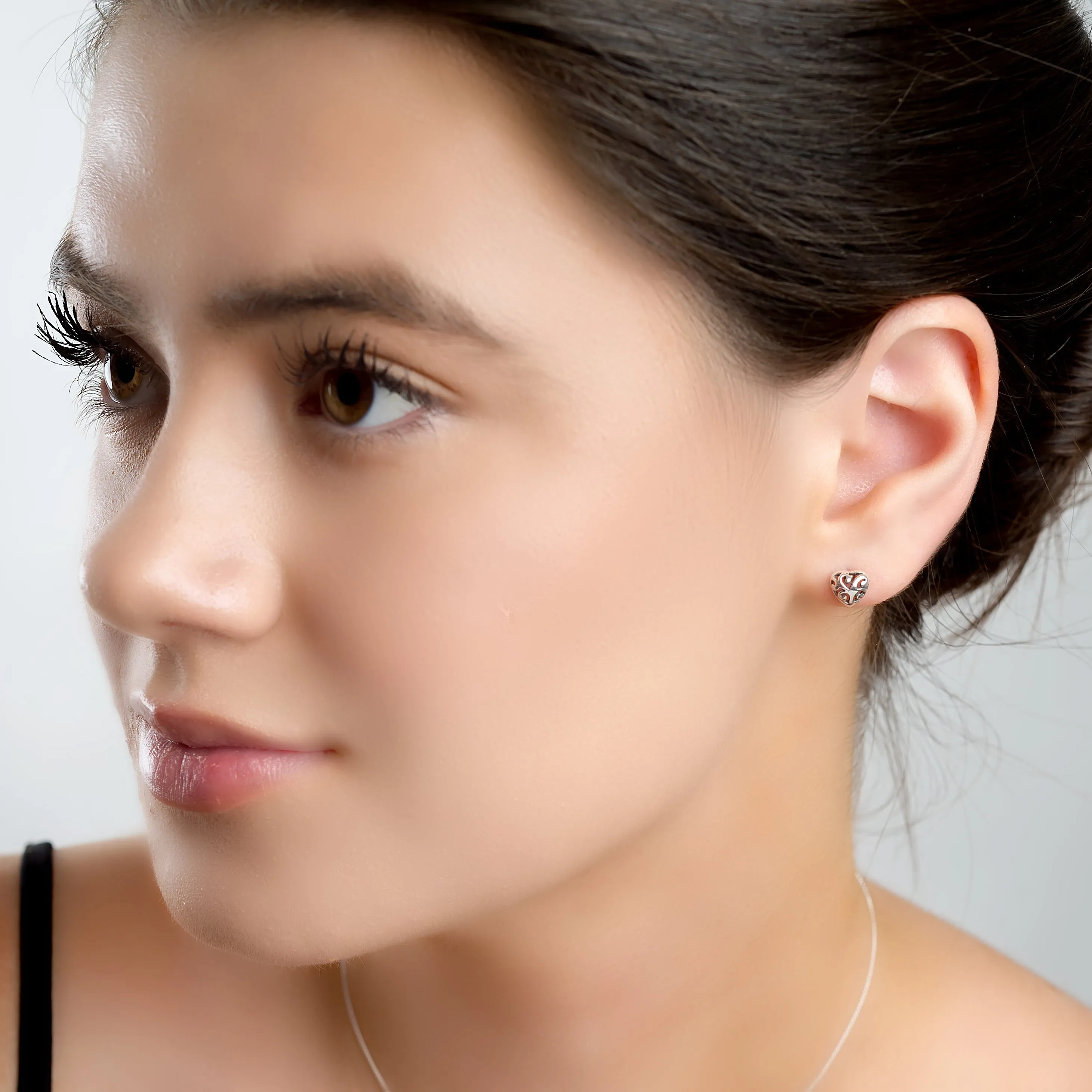 Decorative Heart Stud Earrings in Silver sold by Henryka product image thumbnail 3