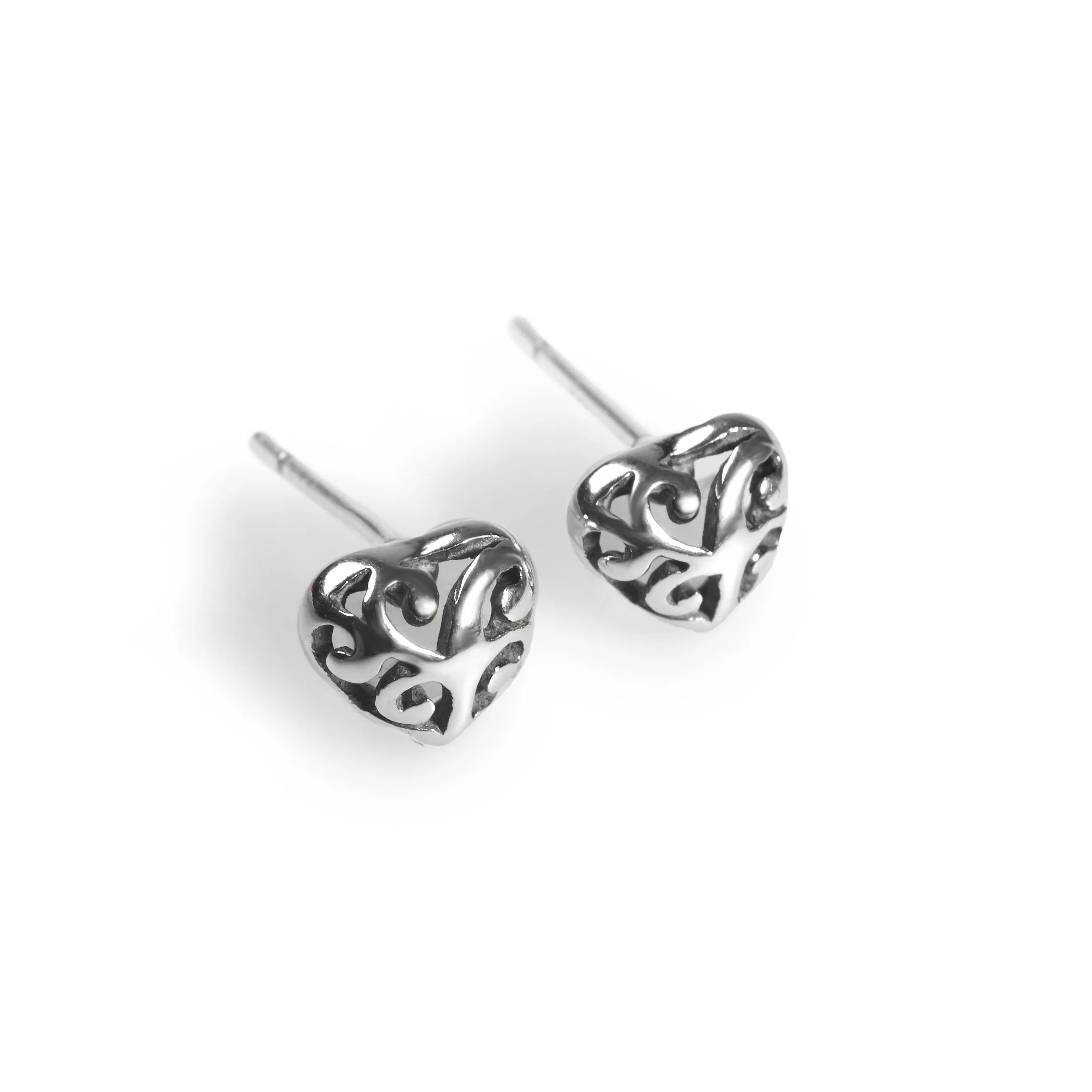 Decorative Heart Stud Earrings in Silver sold by Henryka