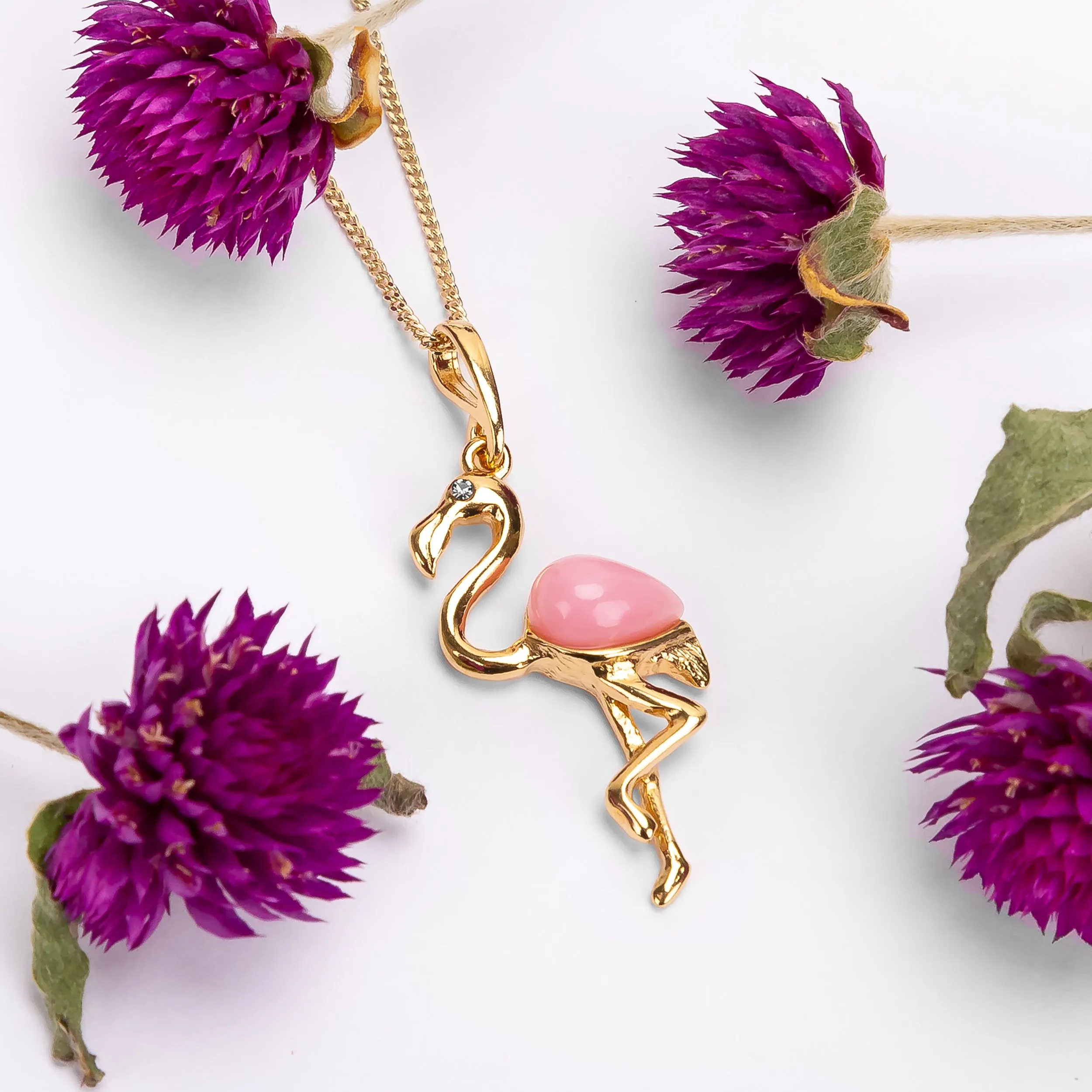 Flamingo Necklace in Silver with 24ct Gold and Pink Agate sold by Henryka product image thumbnail 5