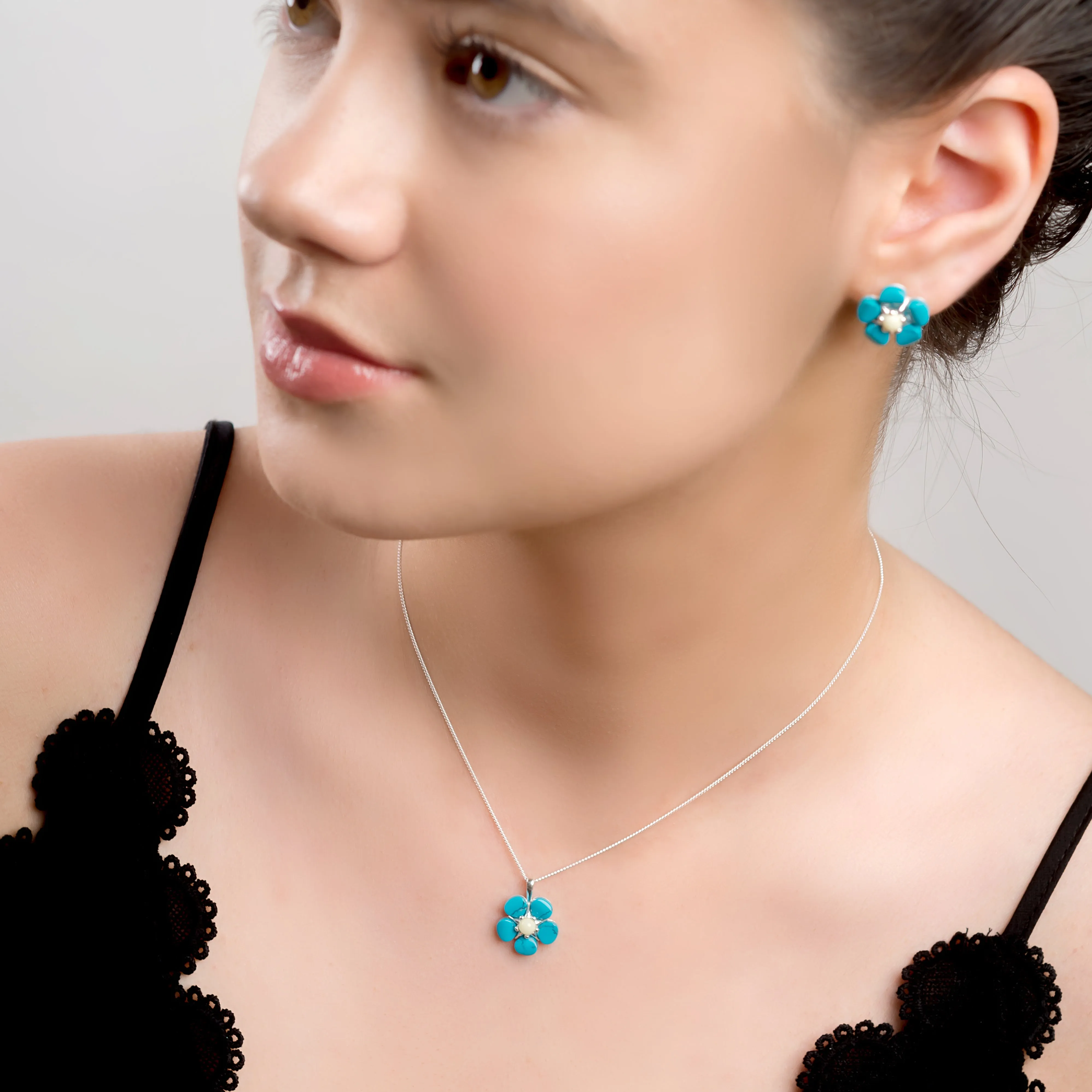 Forget Me Not Necklace in Silver, Turquoise and Amber sold by Henryka product image thumbnail 2