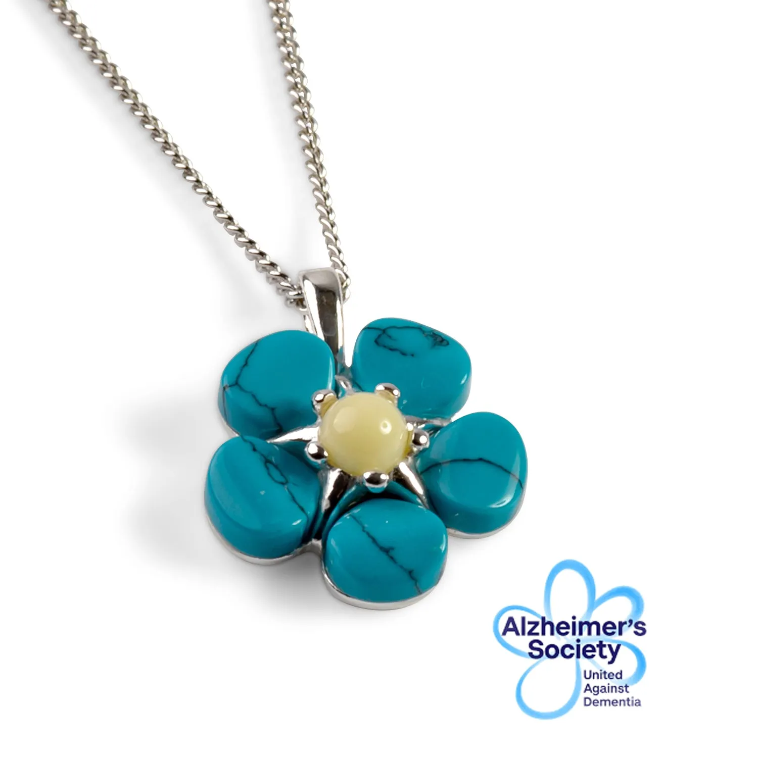 Forget Me Not Necklace in Silver, Turquoise and Amber sold by Henryka