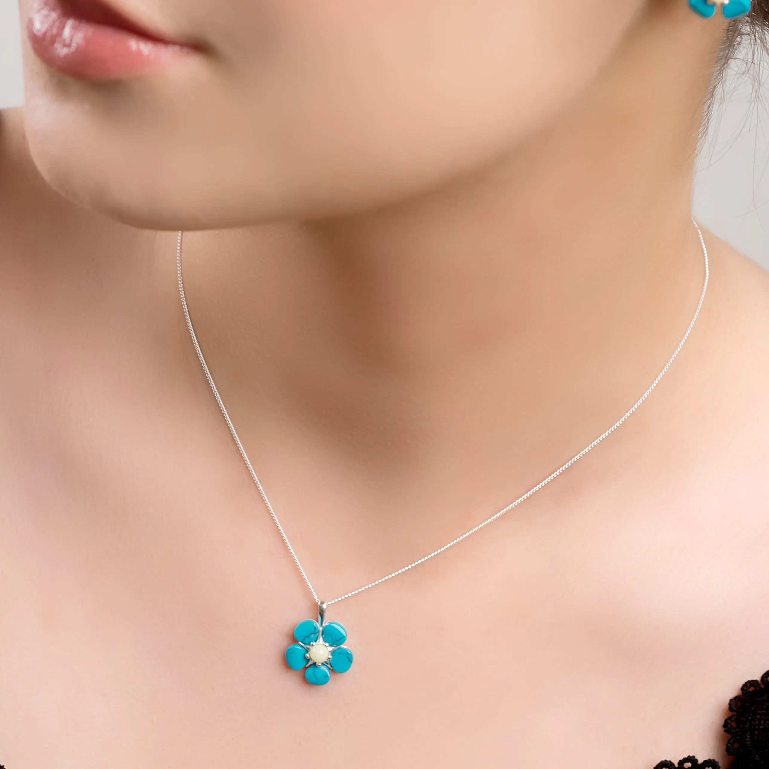 Forget Me Not Necklace in Silver, Turquoise and Amber sold by Henryka product image thumbnail 3