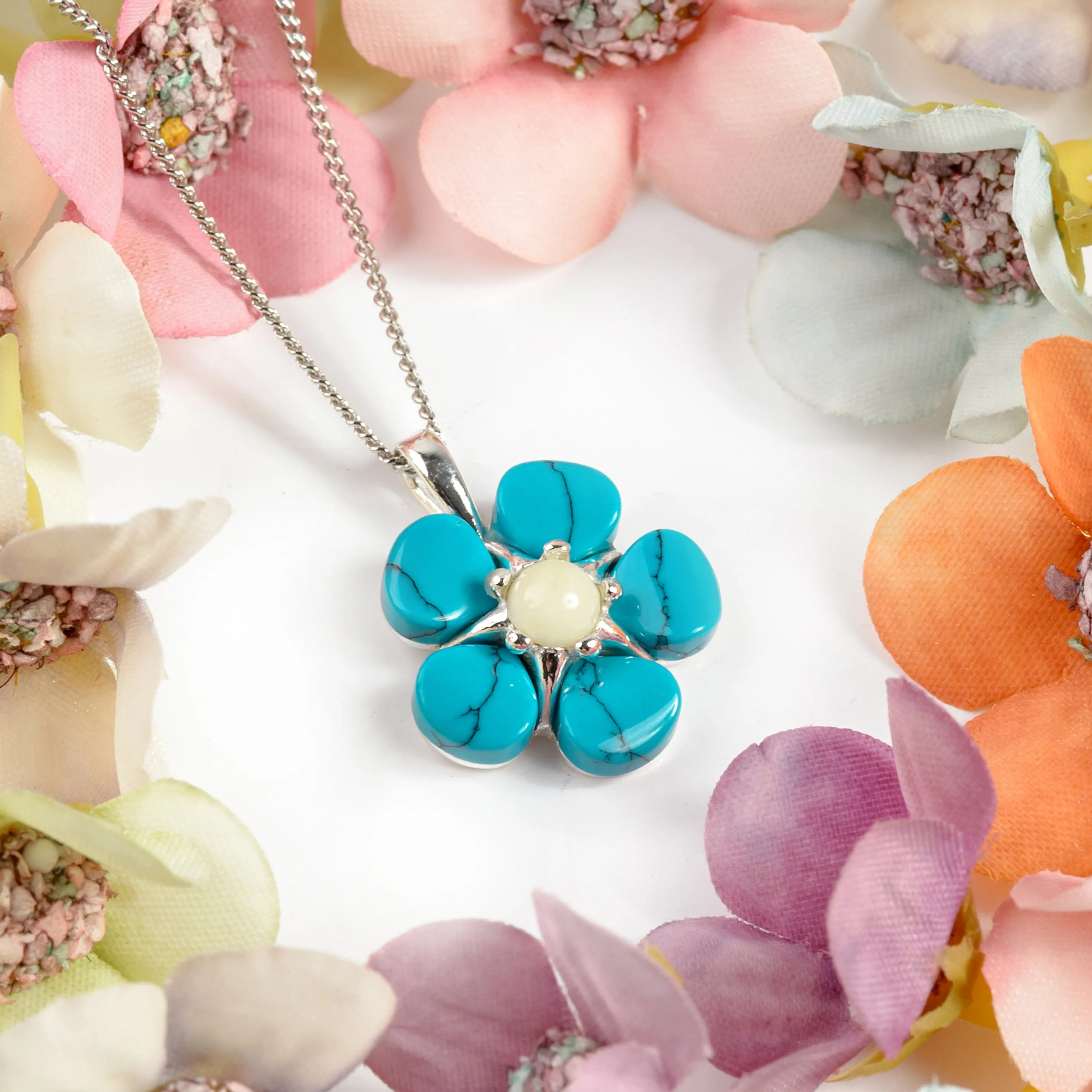 Forget Me Not Necklace in Silver, Turquoise and Amber sold by Henryka product image thumbnail 4
