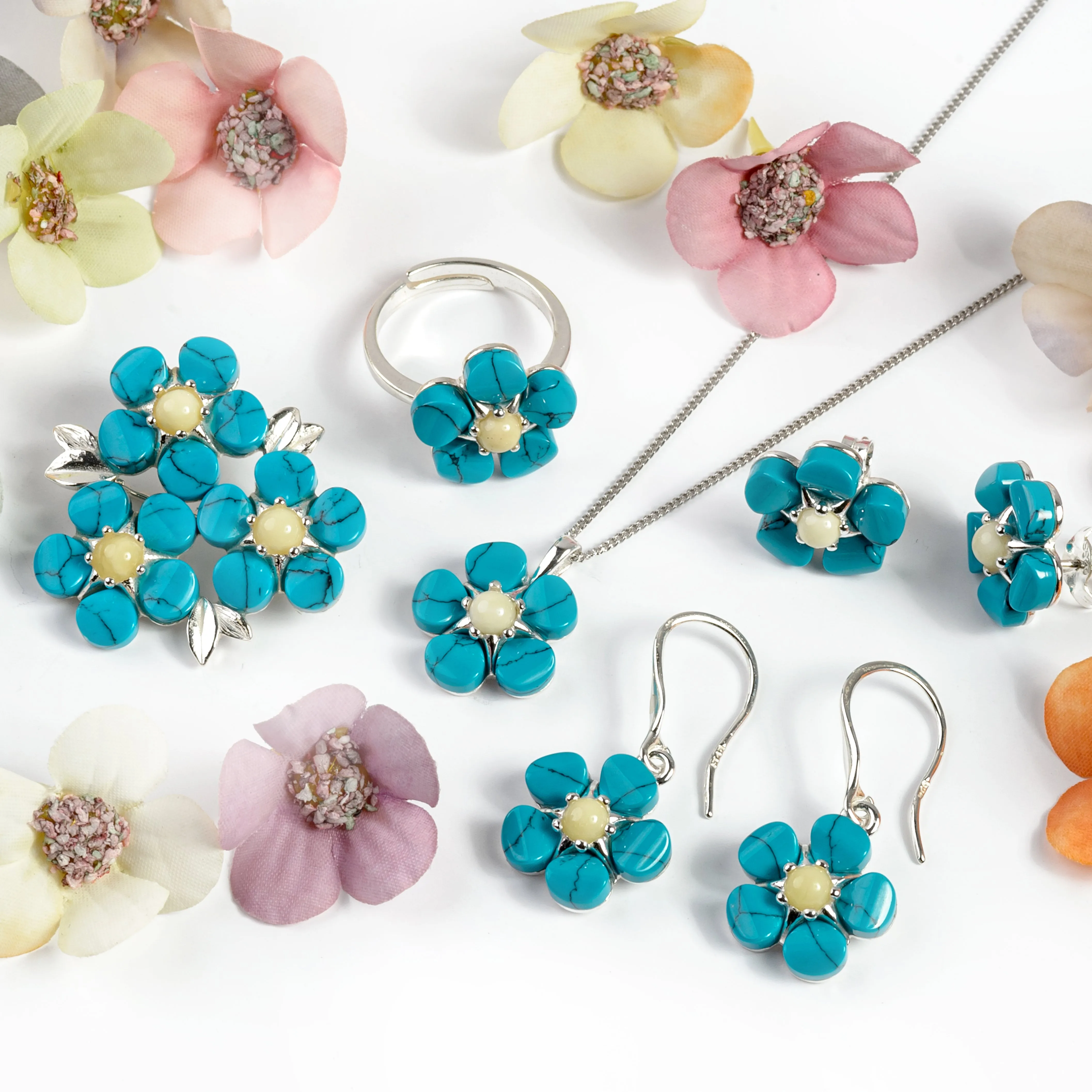 Forget Me Not Necklace in Silver, Turquoise and Amber sold by Henryka product image thumbnail 5