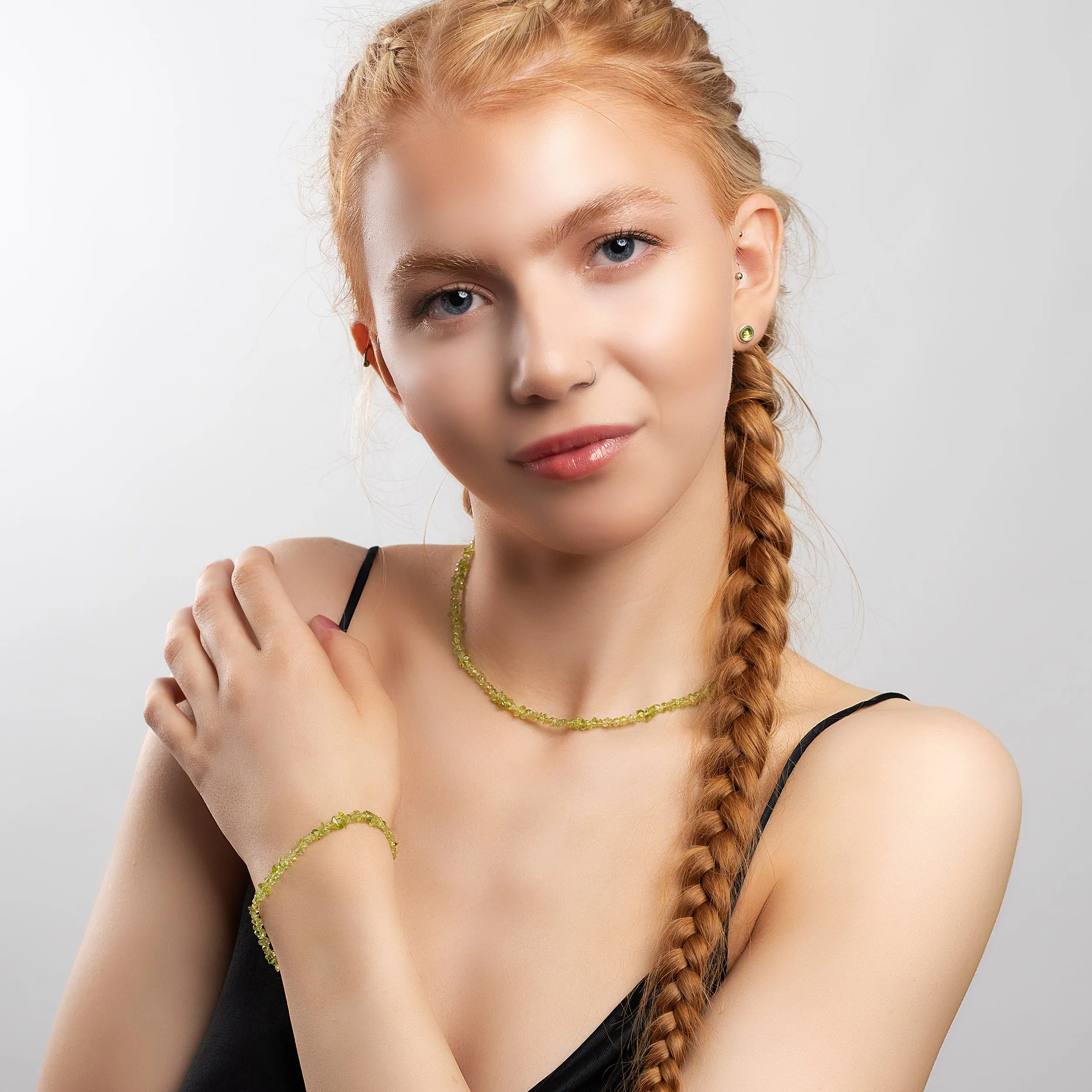 Mini Nugget Bead Necklace in Silver and Peridot sold by Henryka product image thumbnail 3