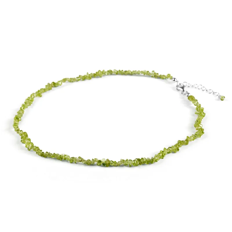 Mini Nugget Bead Necklace in Silver and Peridot sold by Henryka