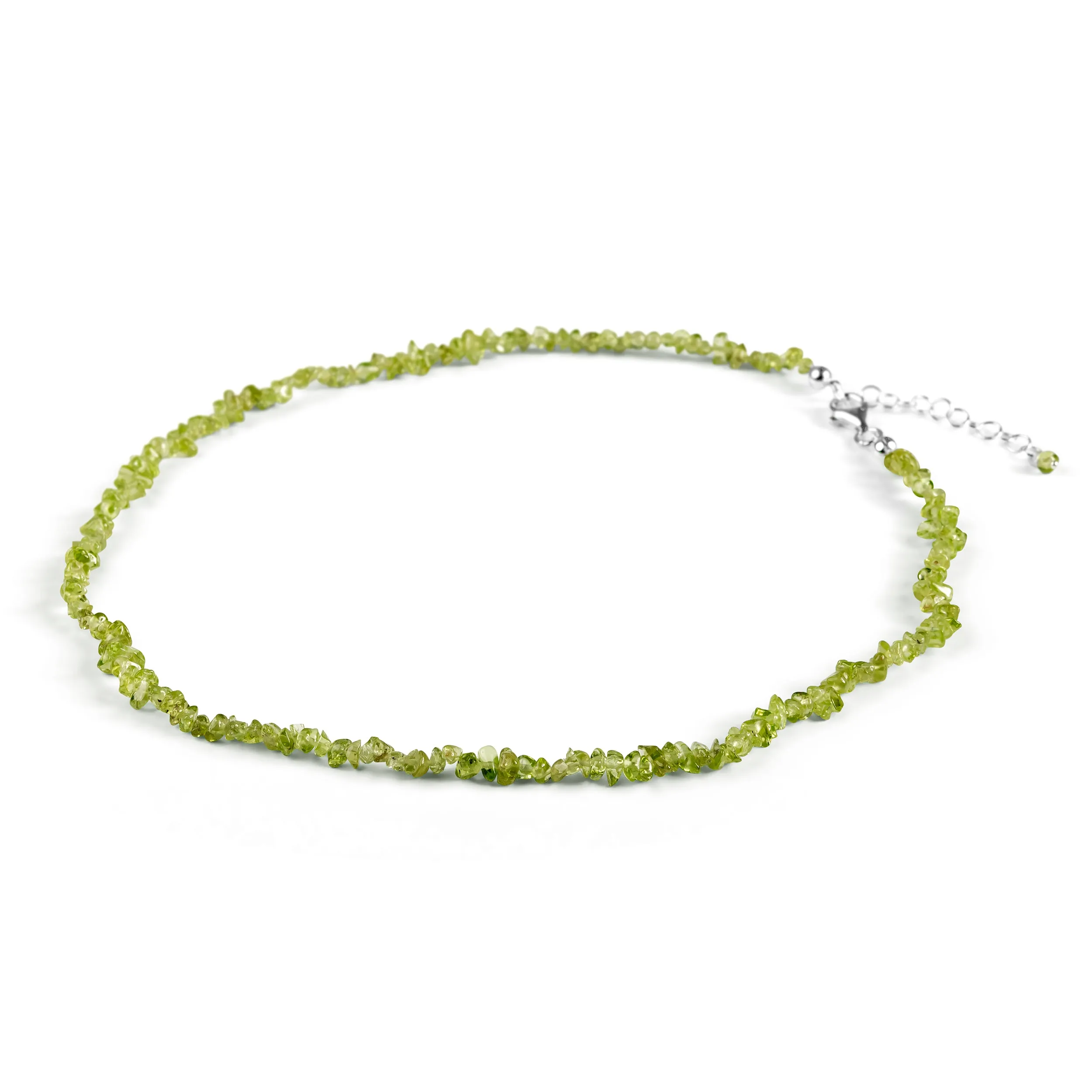 Mini Nugget Bead Necklace in Silver and Peridot sold by Henryka