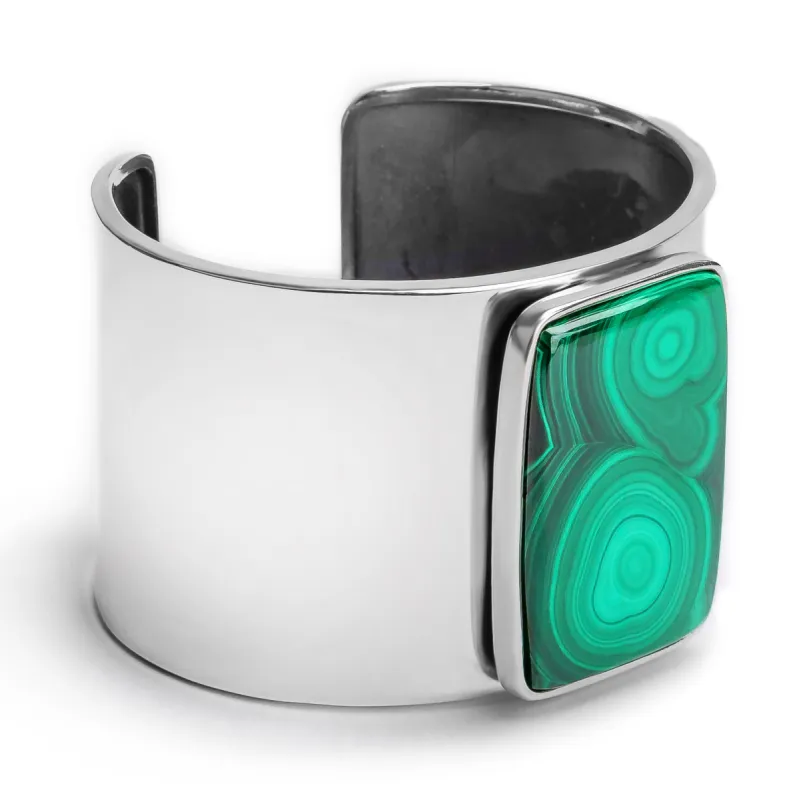 Contemporary Statement Bangle in Silver and Malachite sold by Henryka
