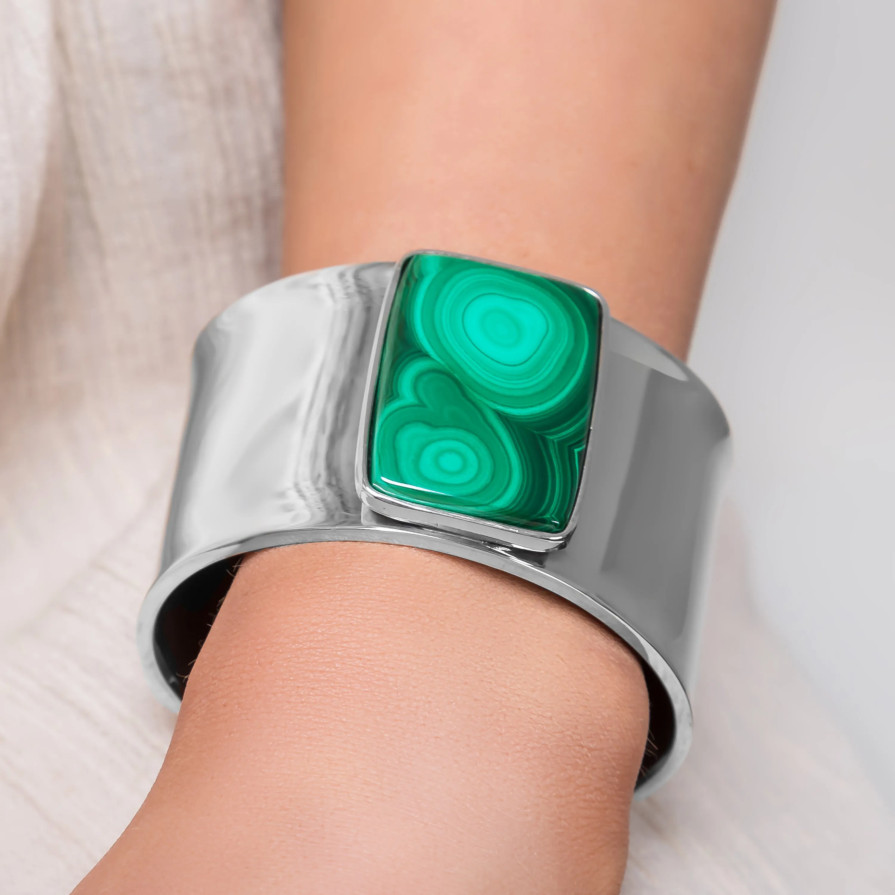 Contemporary Statement Bangle in Silver and Malachite sold by Henryka product image thumbnail 2