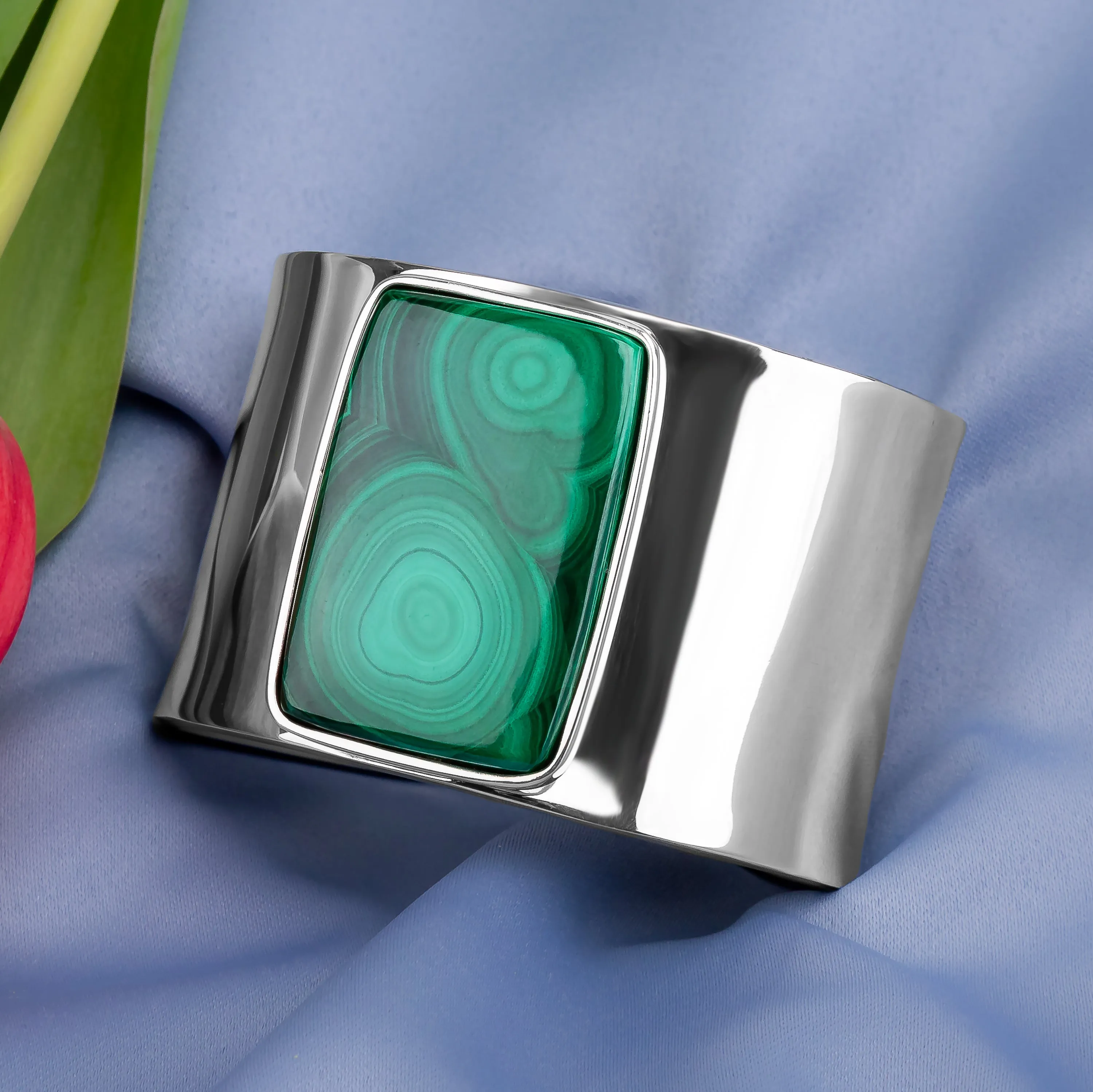 Contemporary Statement Bangle in Silver and Malachite sold by Henryka product image thumbnail 4