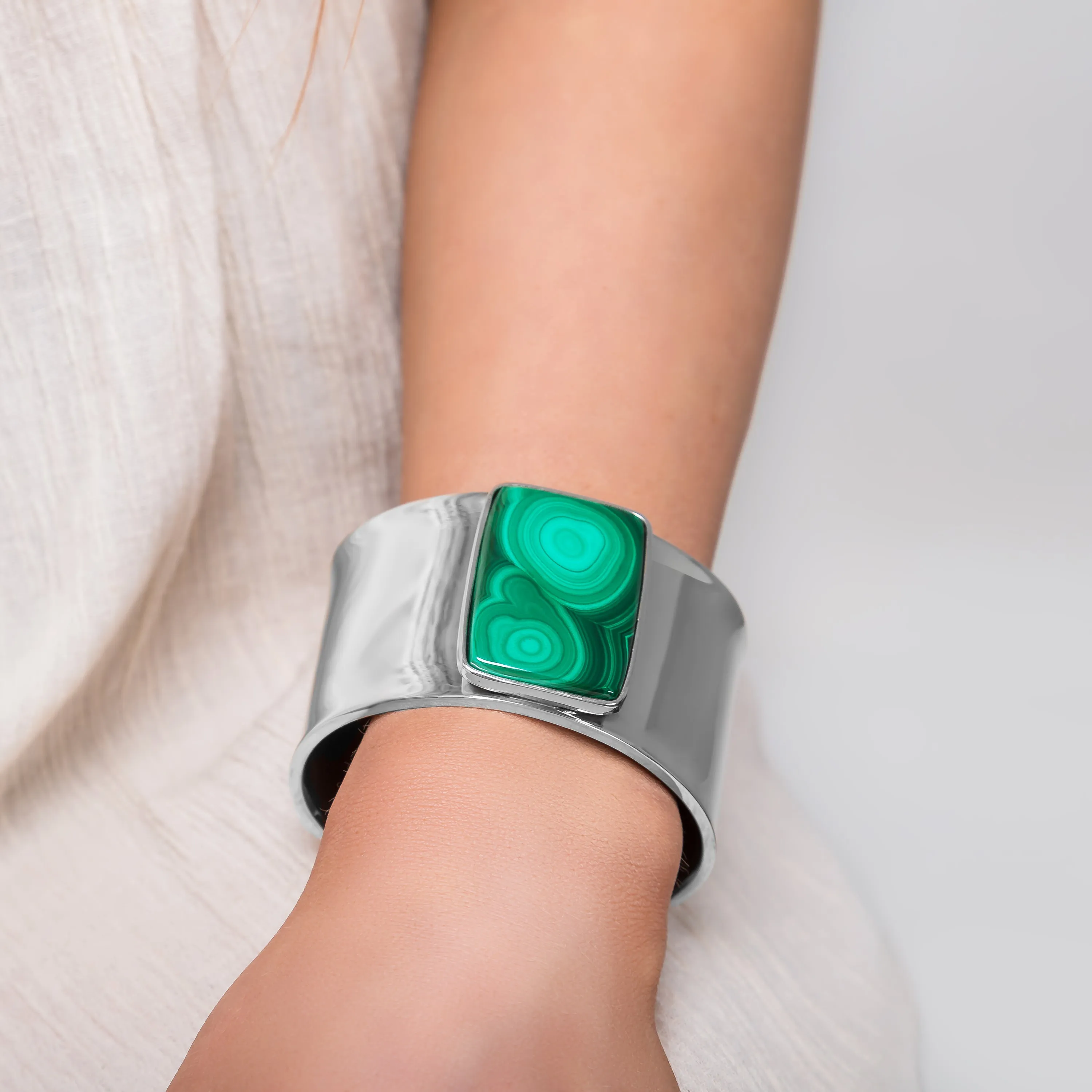 Contemporary Statement Bangle in Silver and Malachite sold by Henryka product image thumbnail 3