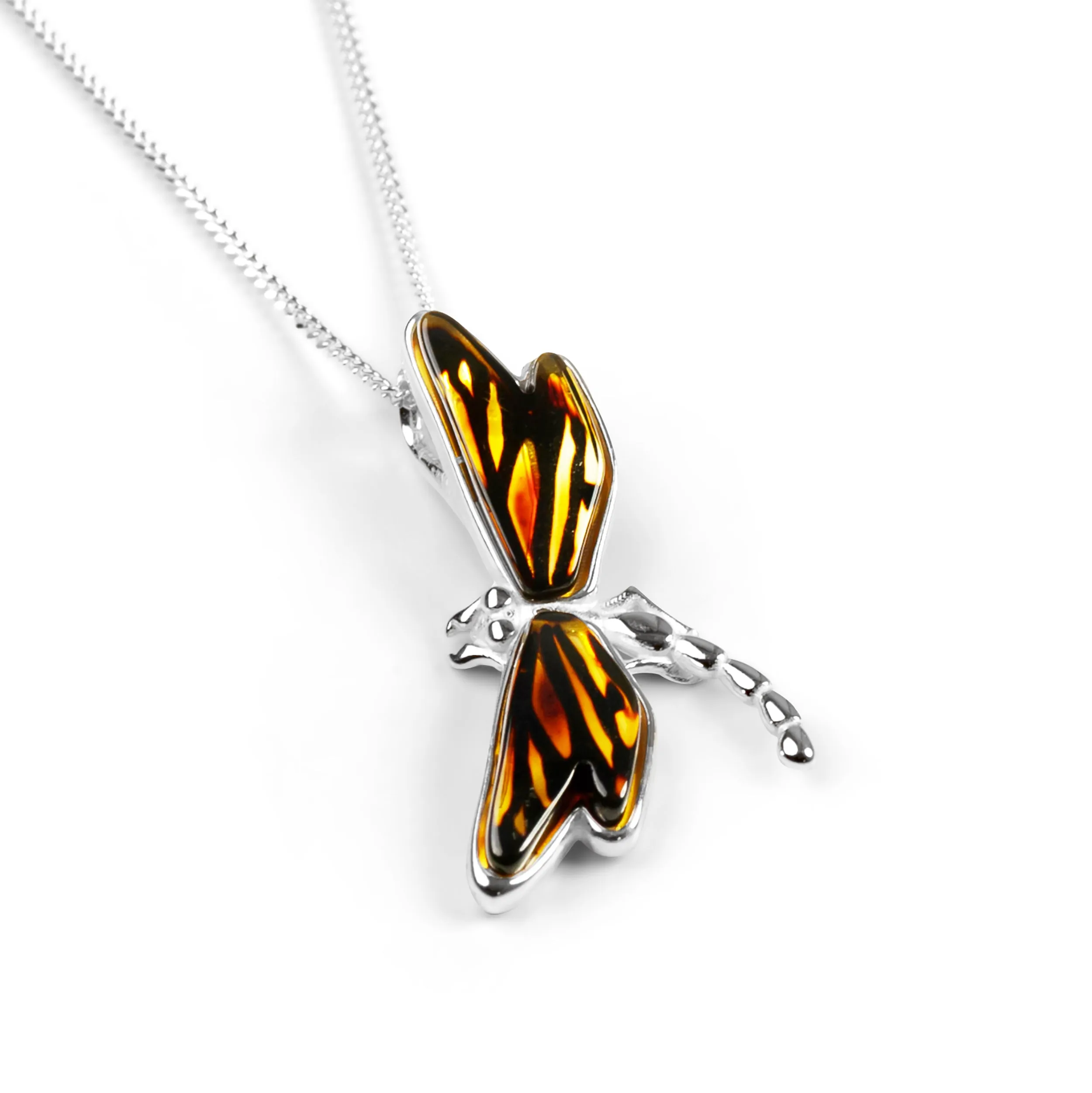 Golden Dragonfly Necklace in Silver and Amber sold by Henryka