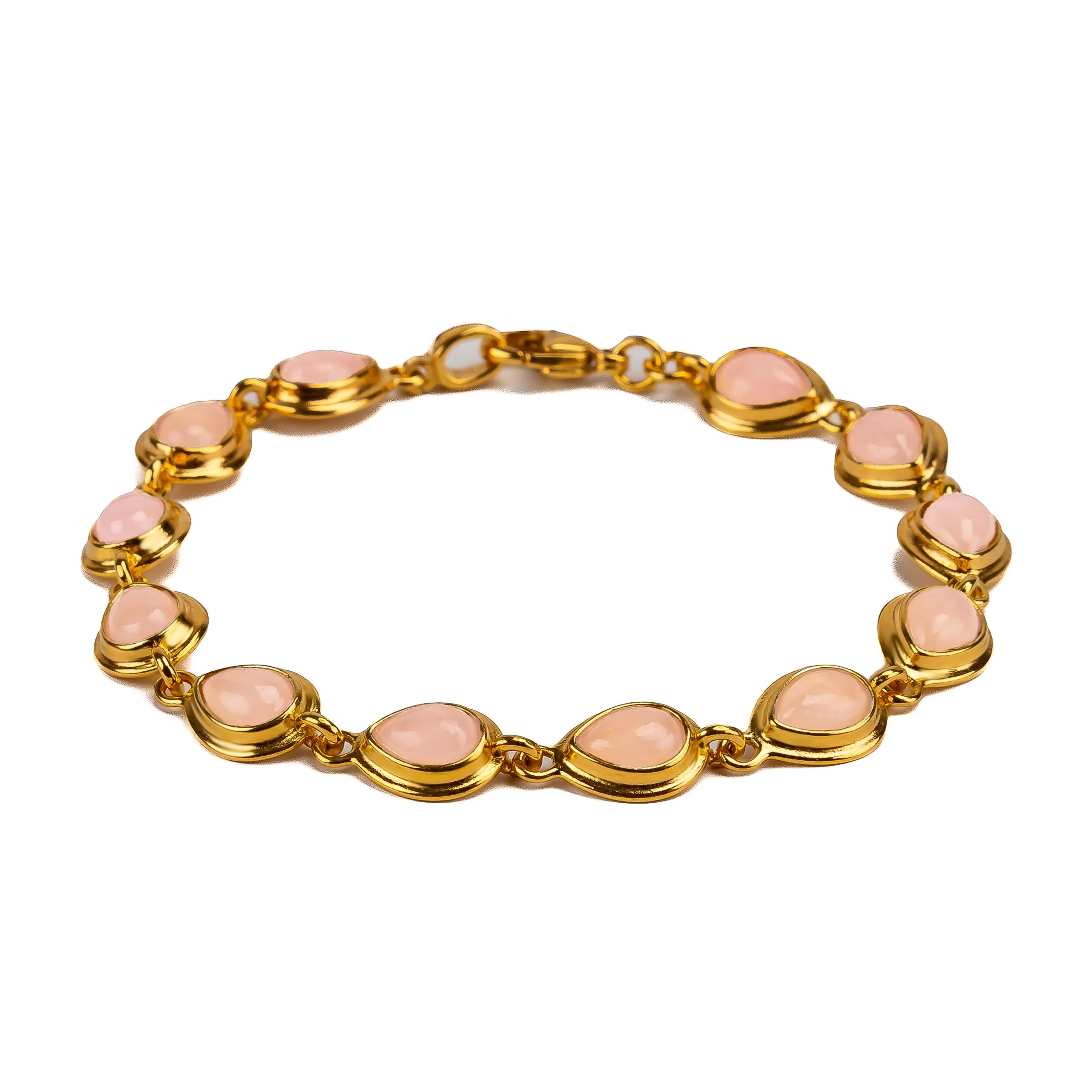 Classic Teardrop Link Bracelet in Silver with 24ct Gold & Rose Quartz sold by Henryka