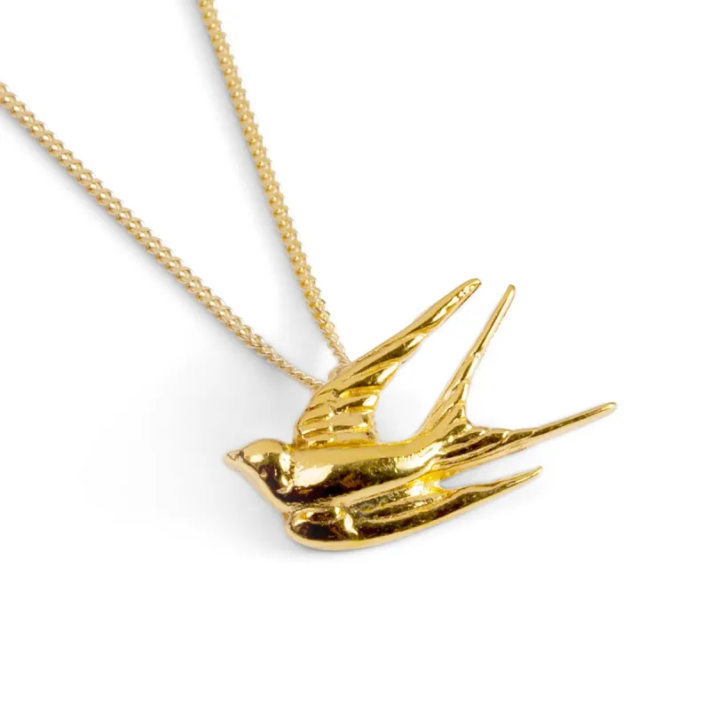 Miniature Swallow Necklace in Silver with 24ct Gold sold by Henryka