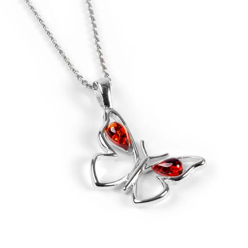 Small Butterfly Necklace in Silver and Amber sold by Henryka