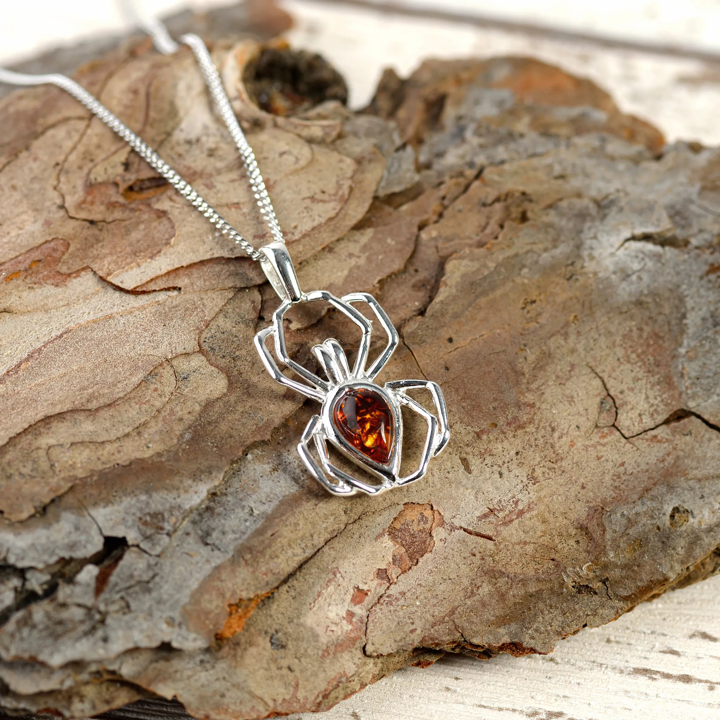 Spider Necklace in Silver and Amber sold by Henryka product image thumbnail 3