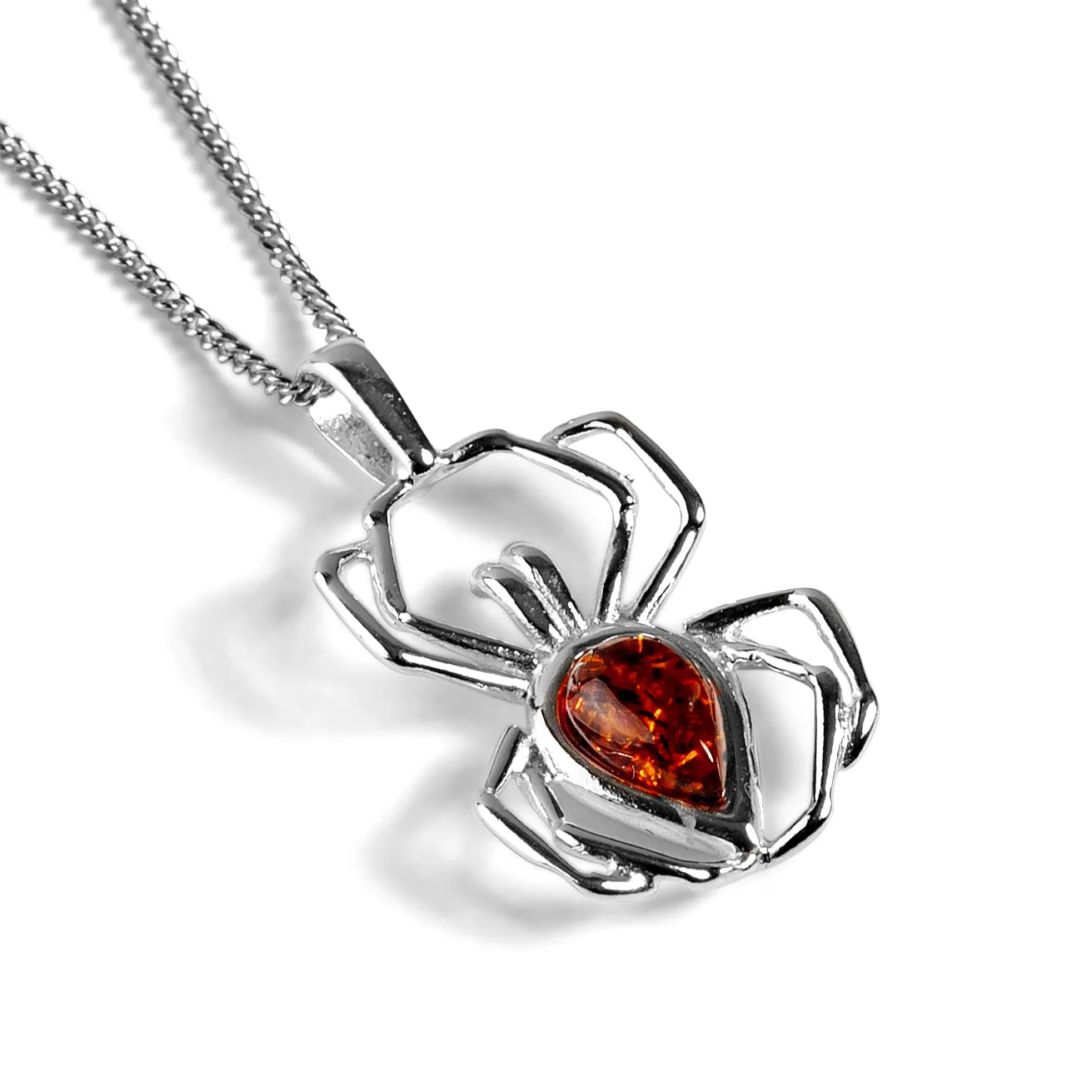 Spider Necklace in Silver and Amber sold by Henryka