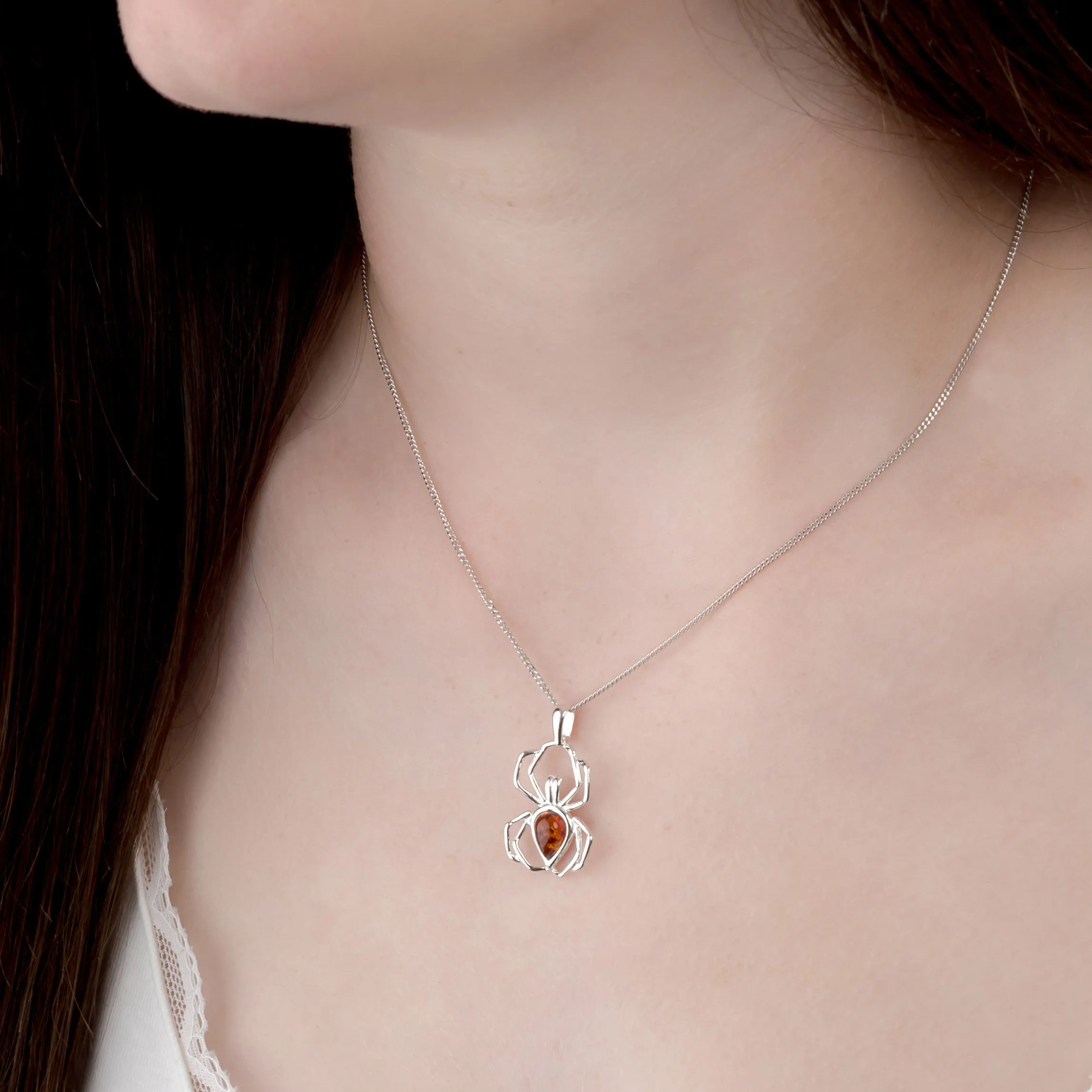 Spider Necklace in Silver and Amber sold by Henryka product image thumbnail 2