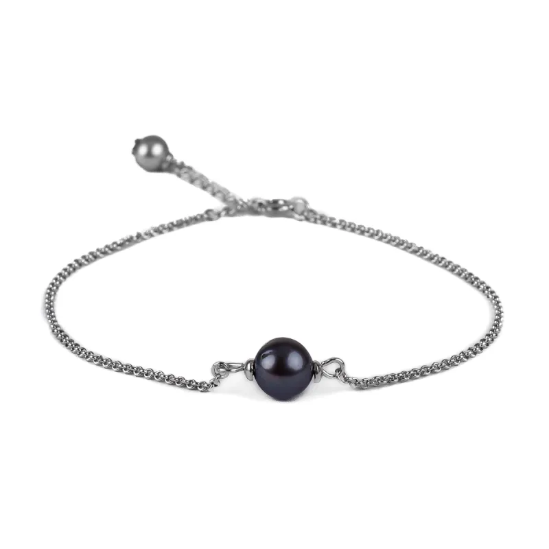 Single Black Pearl Bracelet in Silver sold by Henryka