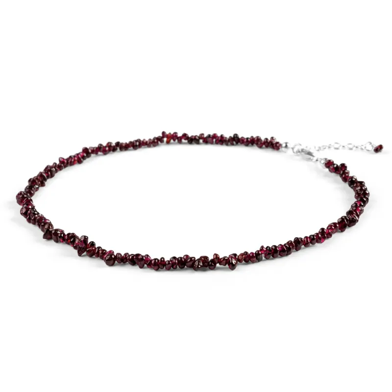 Mini Nugget Bead Necklace in Silver and Garnet sold by Henryka