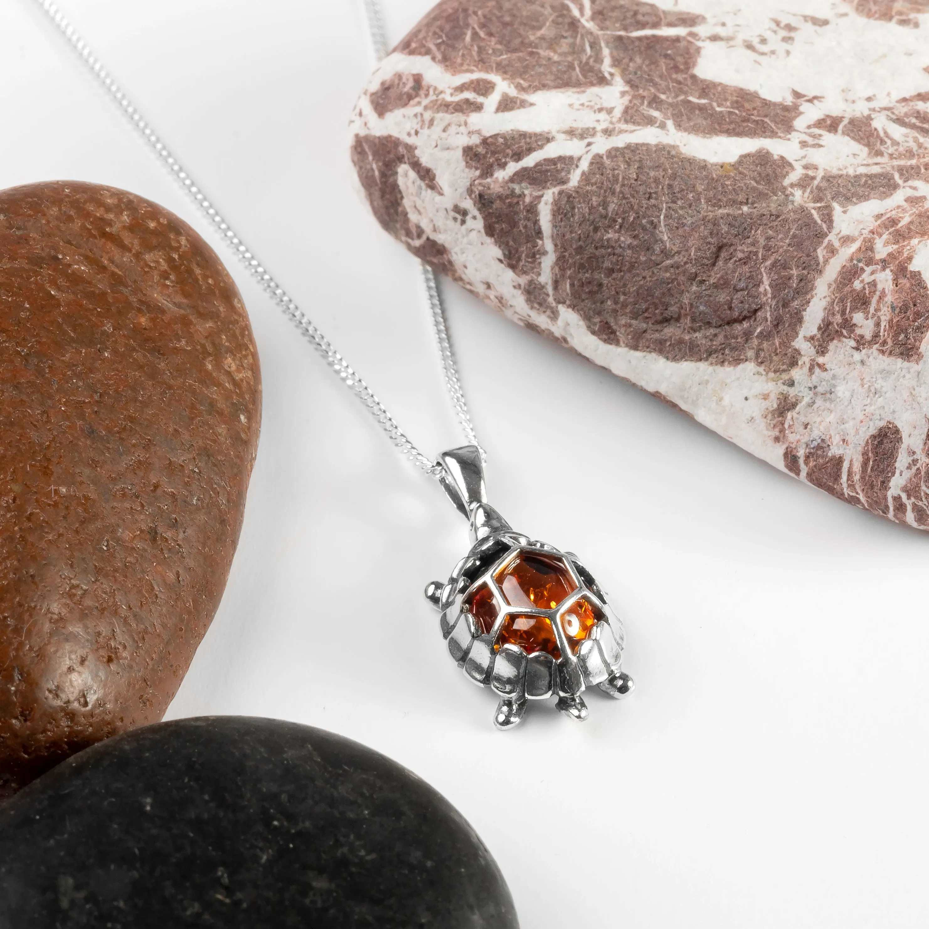 Turtle / Tortoise Necklace in Silver and Cognac Amber sold by Henryka product image thumbnail 4