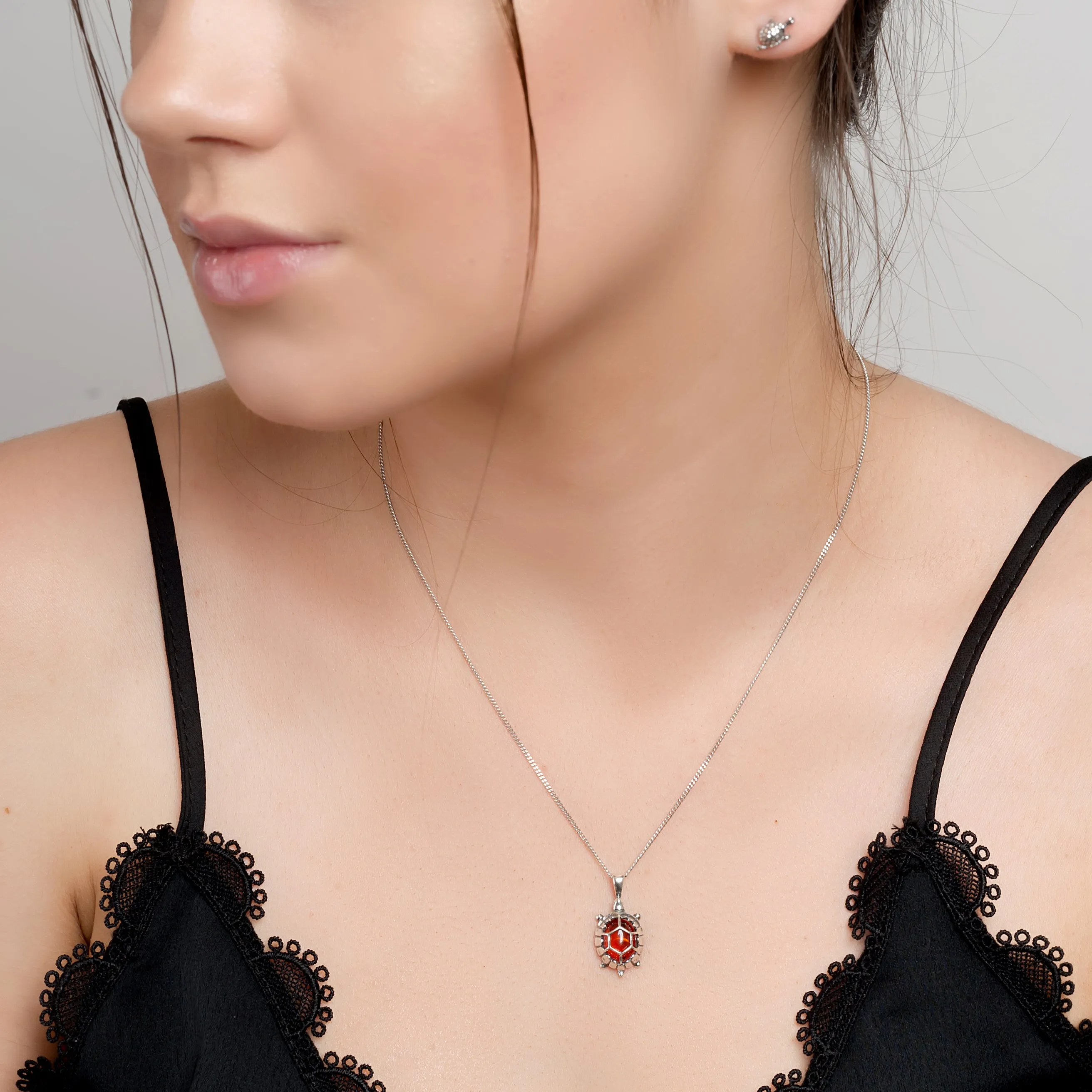 Turtle / Tortoise Necklace in Silver and Cognac Amber sold by Henryka product image thumbnail 3