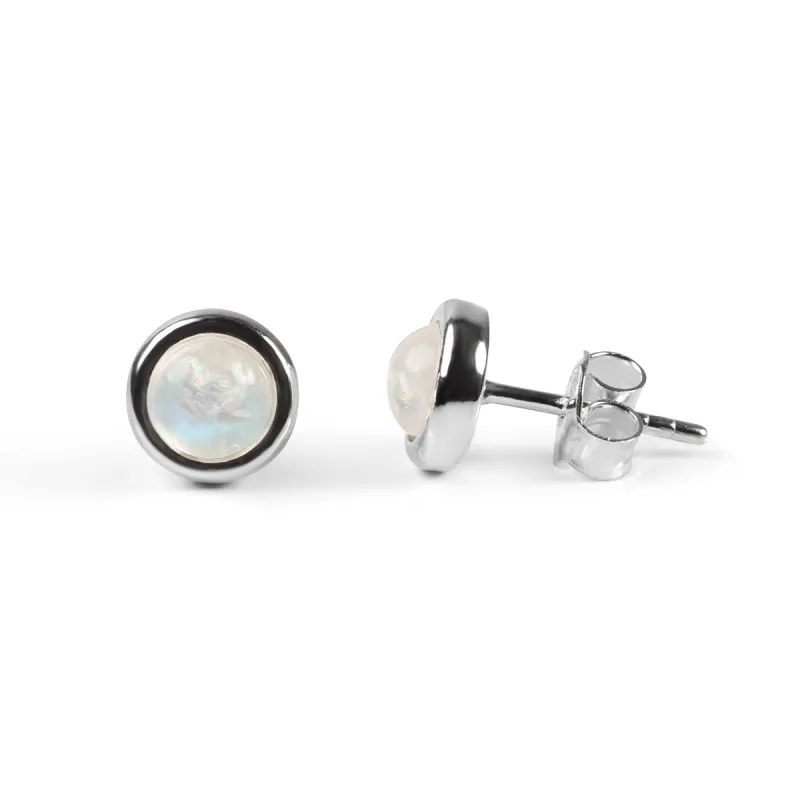 Small Round Stud Earrings in Silver and Moonstone sold by Henryka