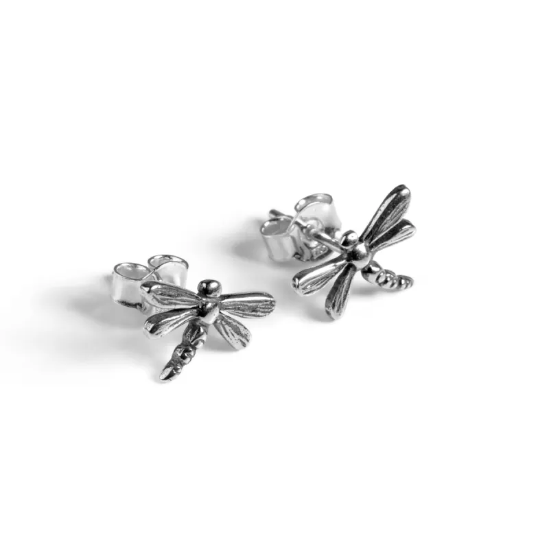 Miniature Dragonfly Stud Earrings in Silver sold by Henryka