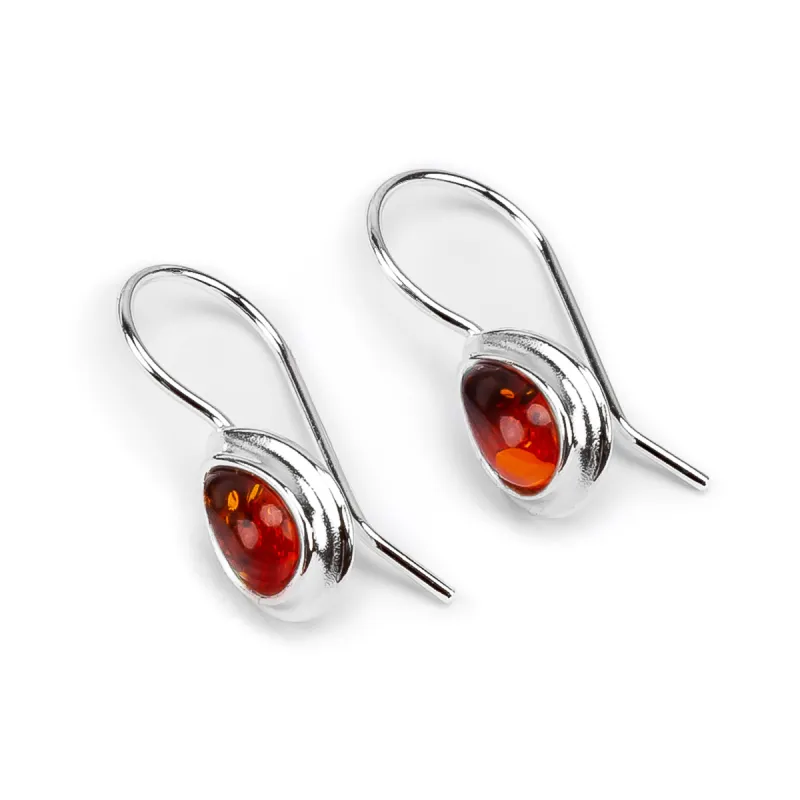 Classic Teardrop Hook Earrings in Silver and Cognac Amber sold by Henryka