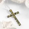 Statement Cross Necklace in Silver and Green Amber sold by Henryka