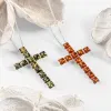 Statement Cross Necklace in Silver and Green Amber sold by Henryka