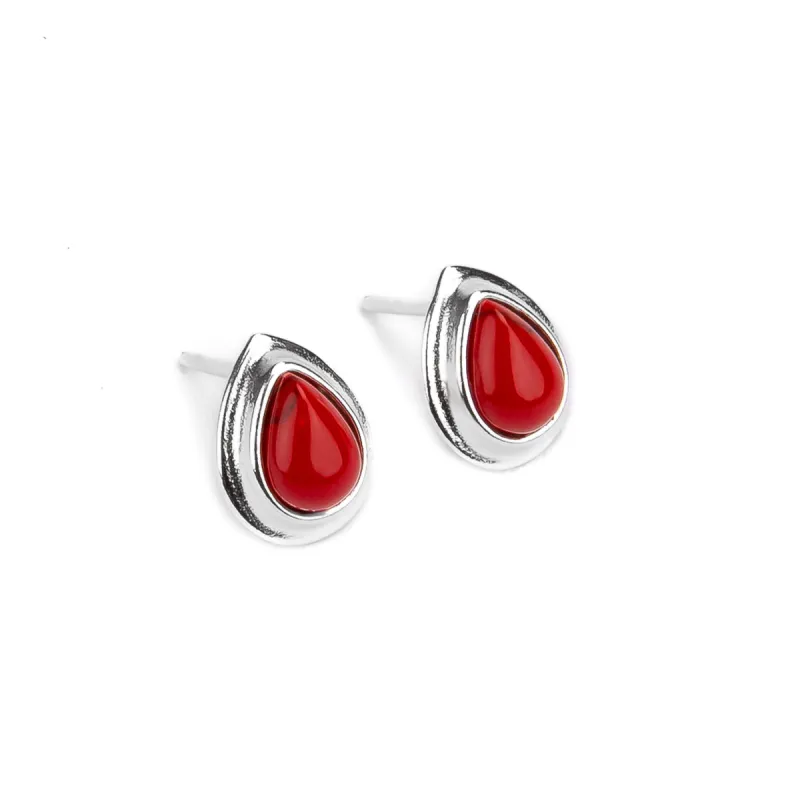 Classic Teardrop Stud Earrings in Silver and Coral sold by Henryka