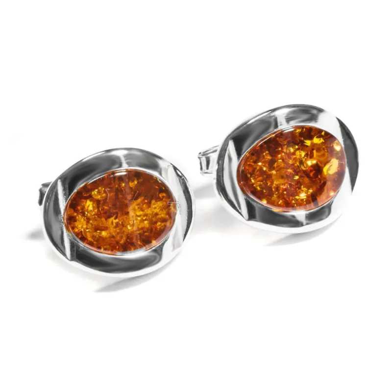Chunky Oval Centre Cufflinks in Silver and Cognac Amber sold by Henryka