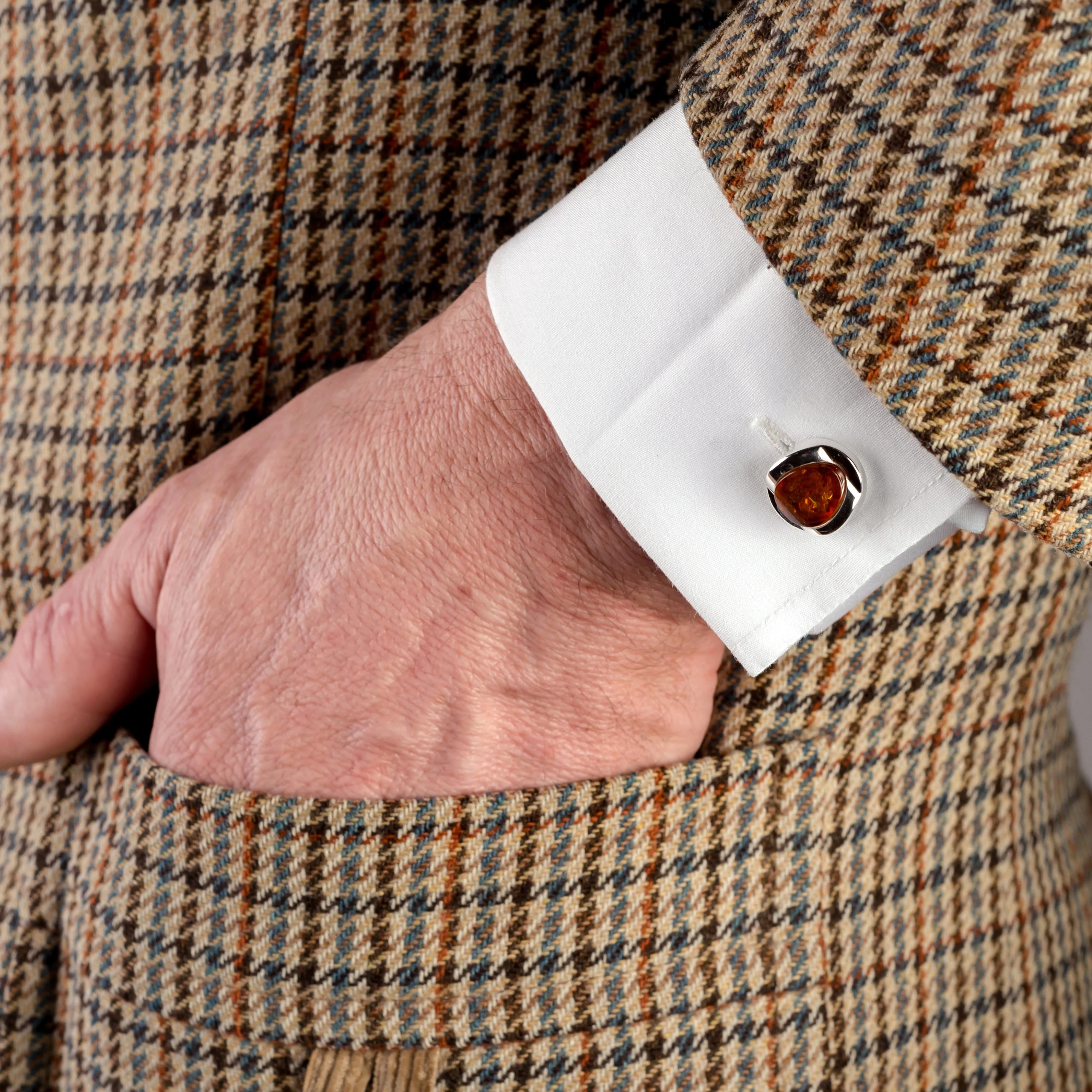 Chunky Oval Centre Cufflinks in Silver and Cognac Amber sold by Henryka product image thumbnail 2