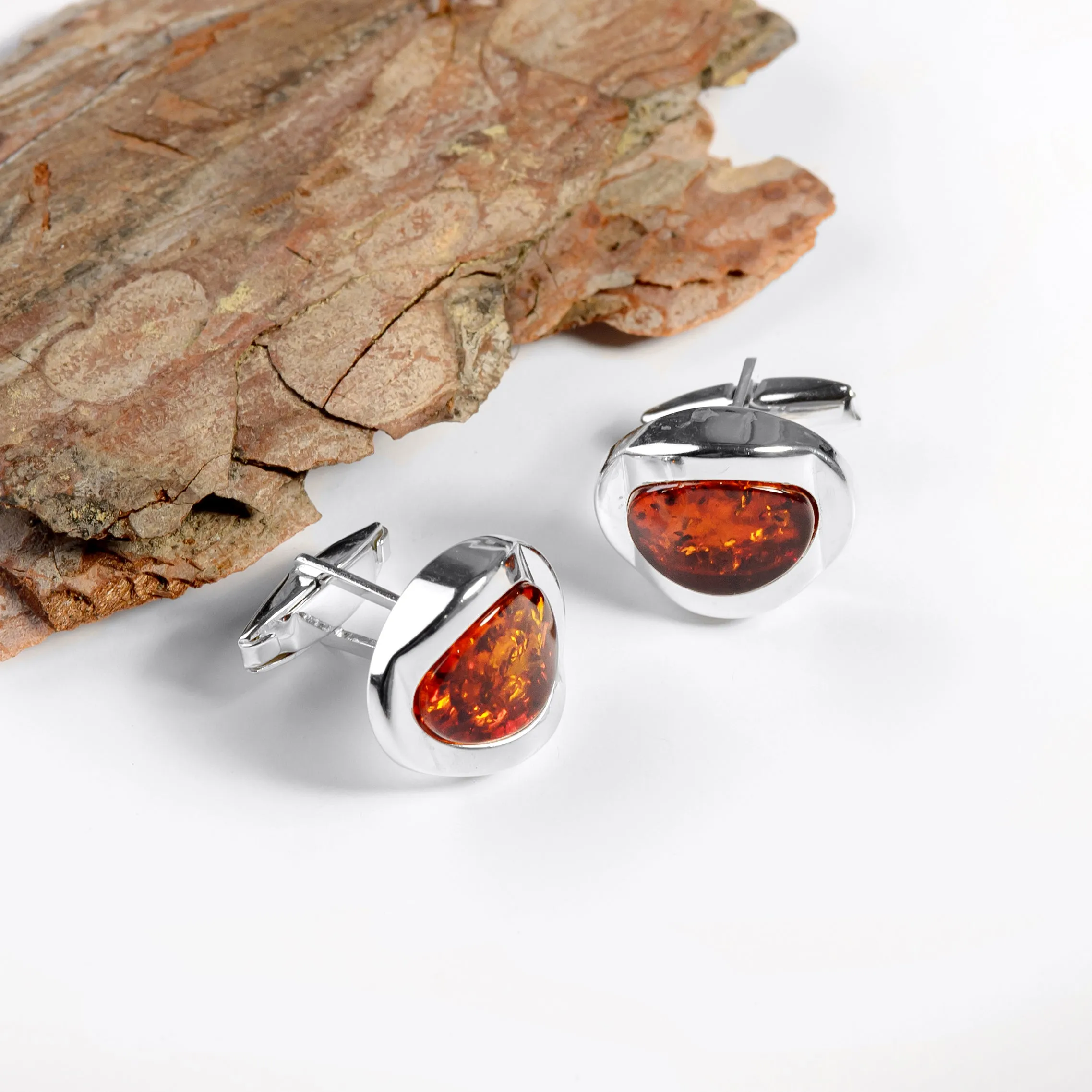 Chunky Oval Centre Cufflinks in Silver and Cognac Amber sold by Henryka product image thumbnail 4